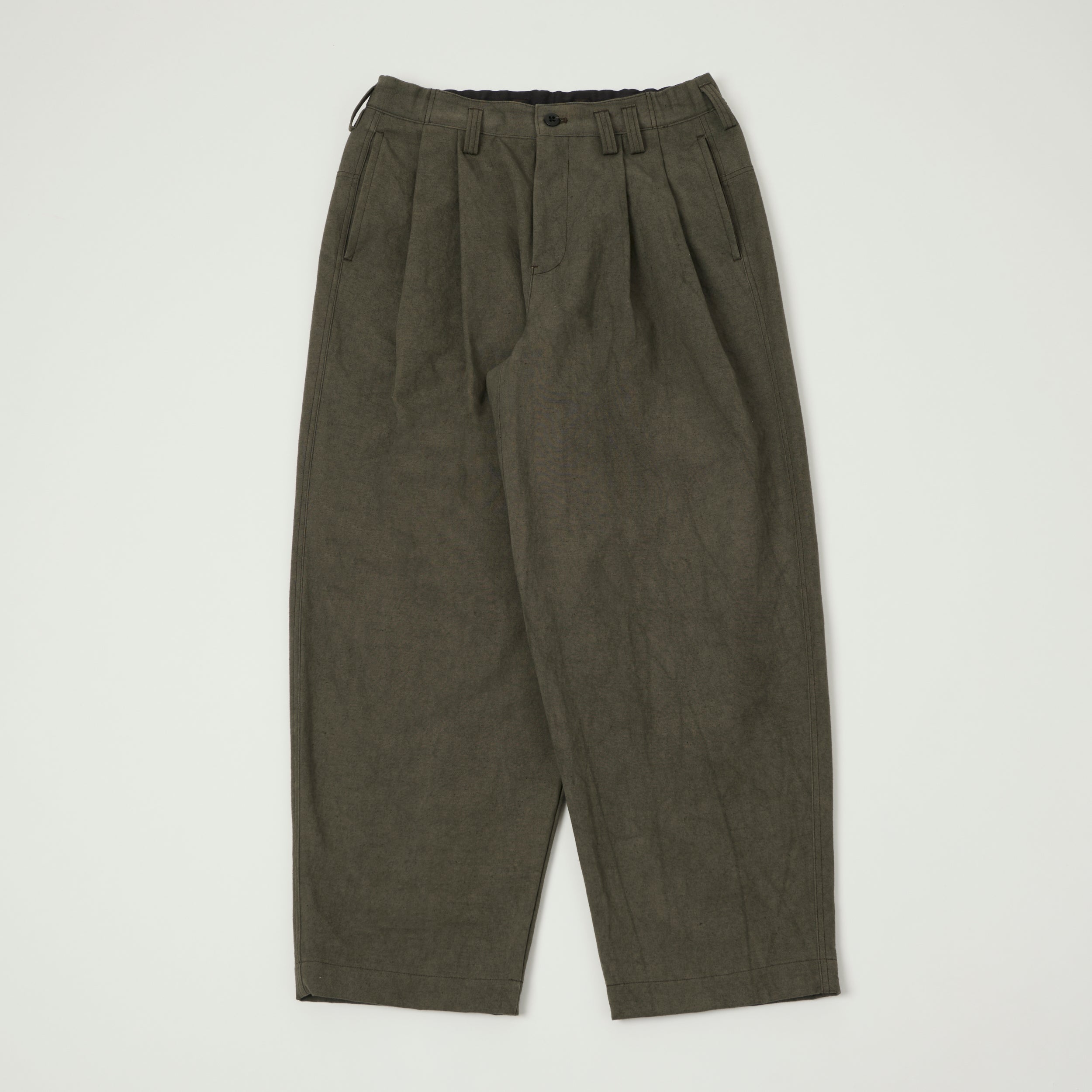 Jackman Sulfur Dyed Canvas Pleated Trousers - Dark Moss Gray