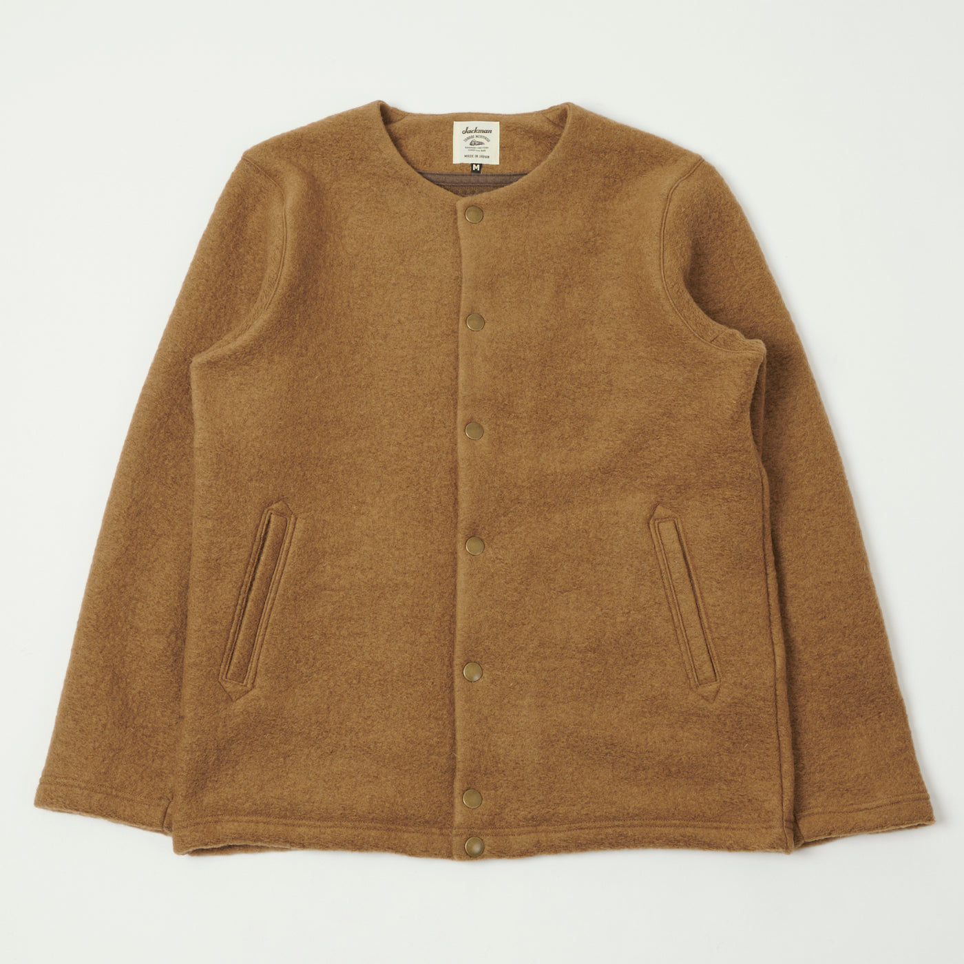 Jackman Wool Collarless Cardigan - Camel