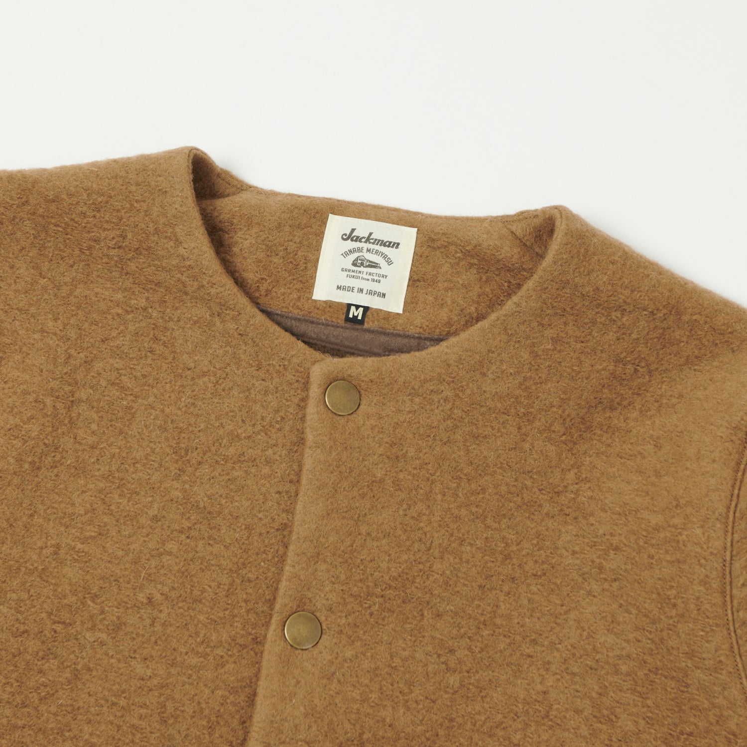 Jackman Wool Collarless Cardigan - Camel