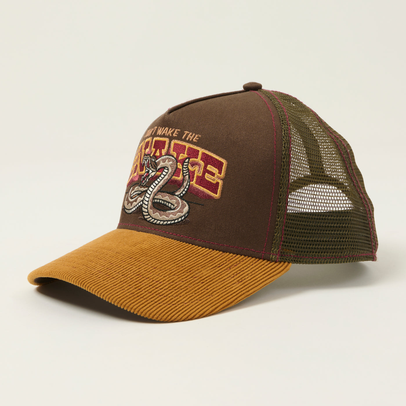 JJ Hats 'Don't Wake The Snake' Trucker Cap - Brown/Olive