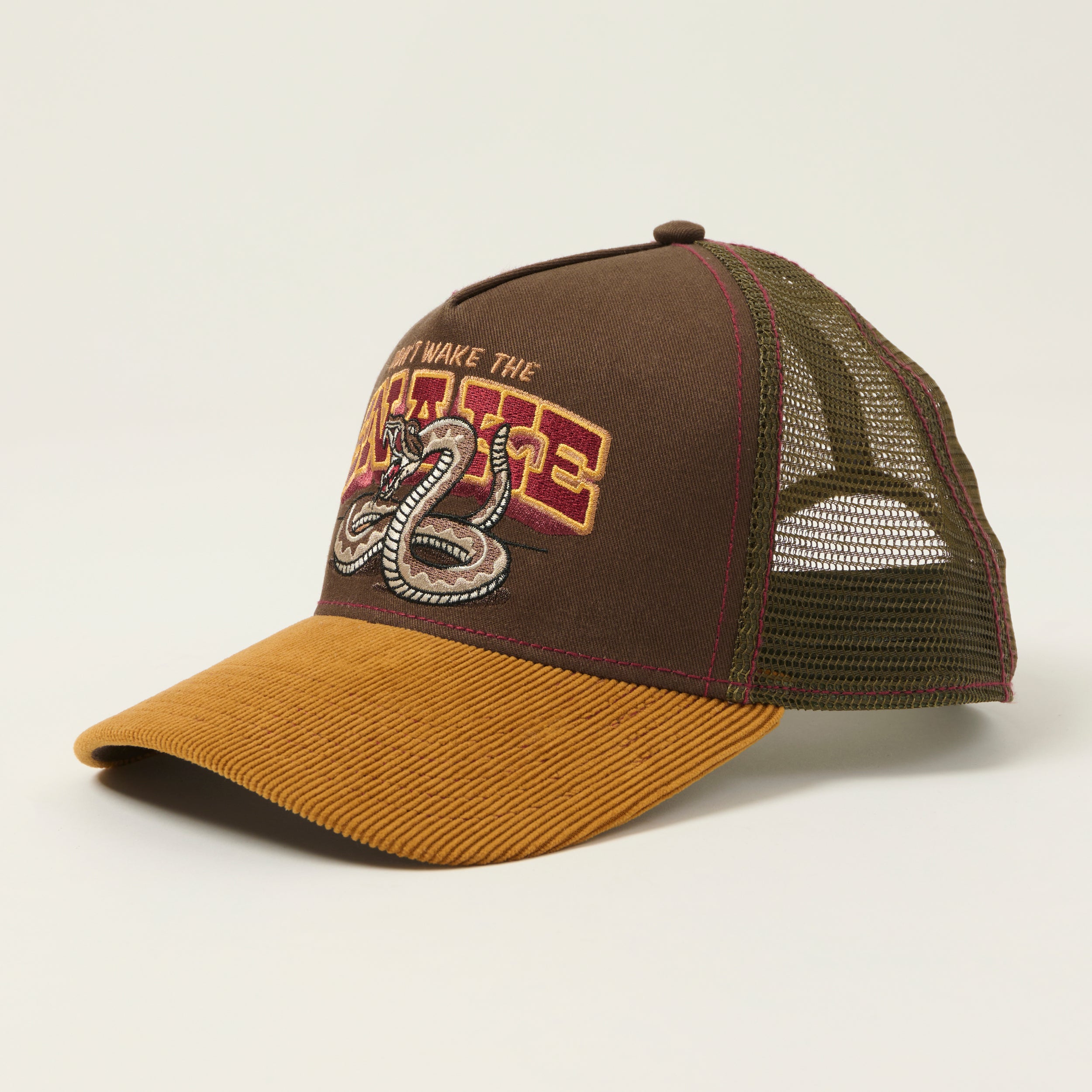 JJ Hats 'Don't Wake The Snake' Trucker Cap - Brown/Olive