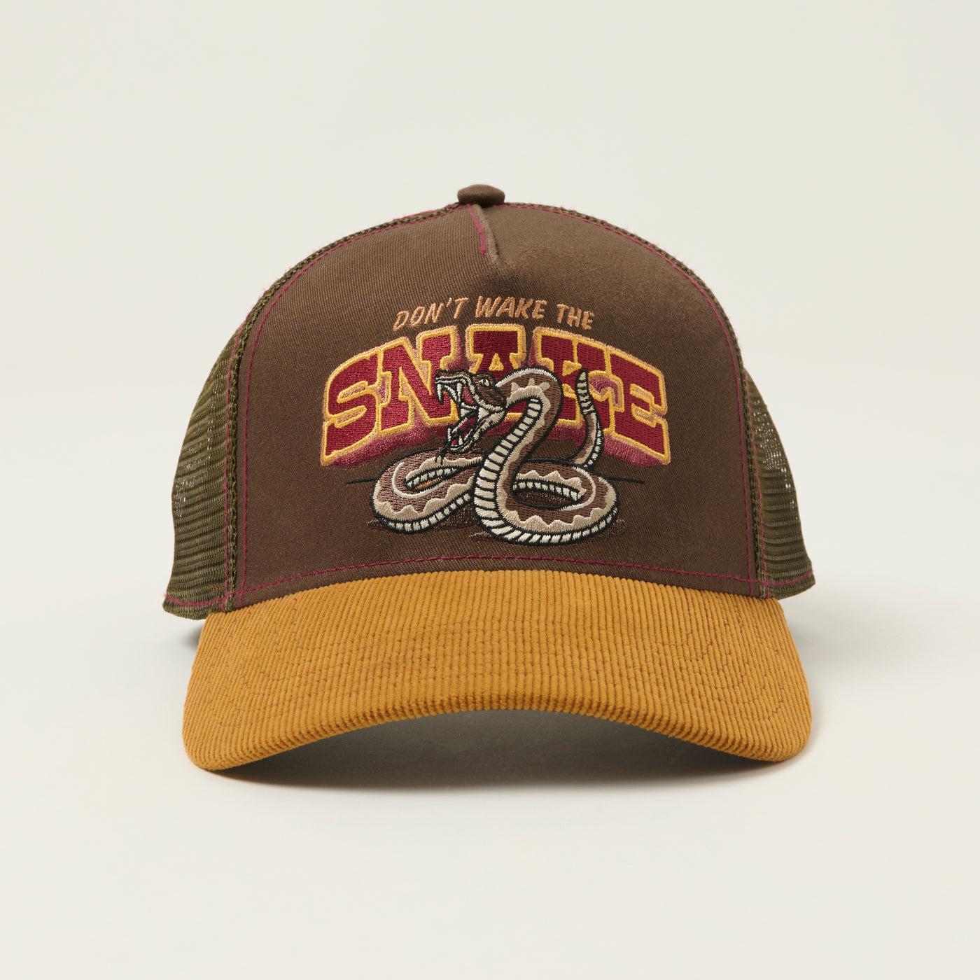 JJ Hats 'Don't Wake The Snake' Trucker Cap - Brown/Olive