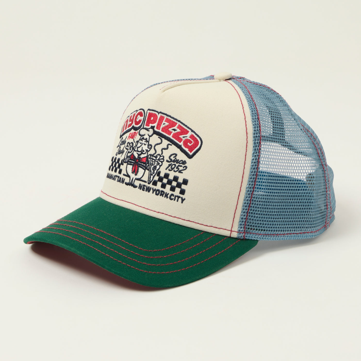 JJ Hats 'NYC Pizza' Trucker Cap - Green/Blue