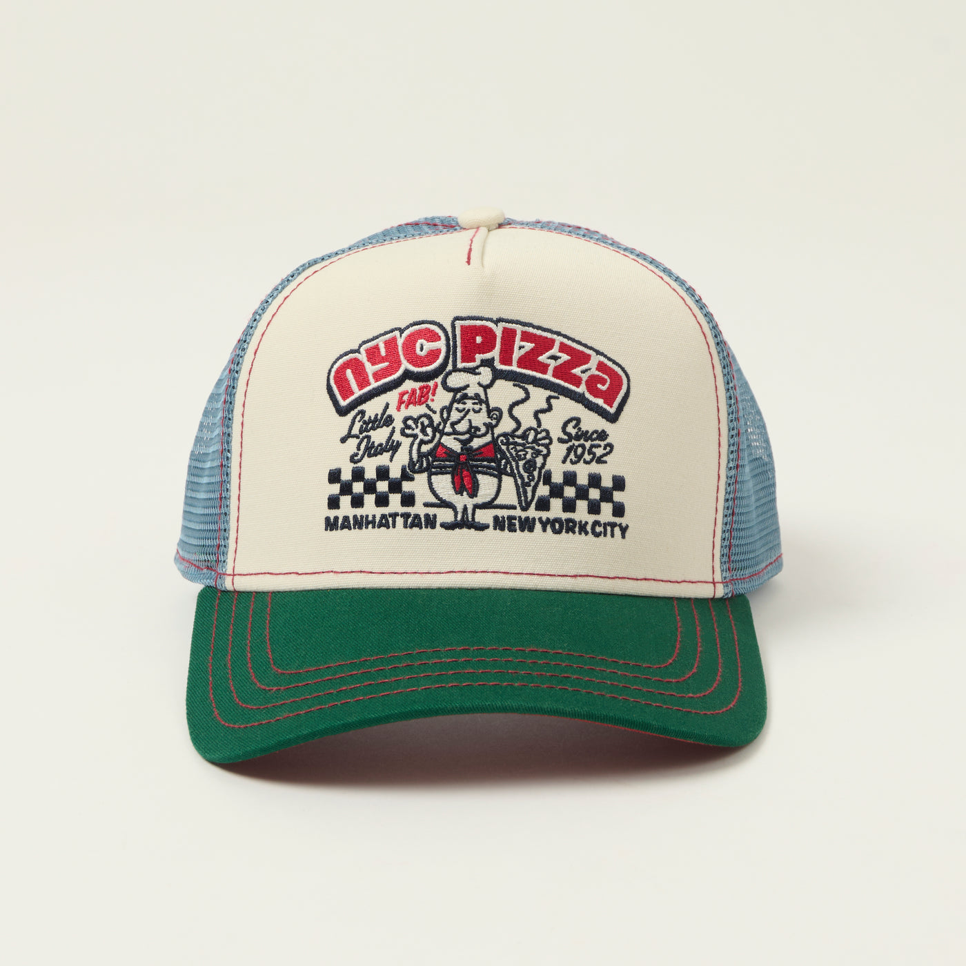 JJ Hats 'NYC Pizza' Trucker Cap - Green/Blue