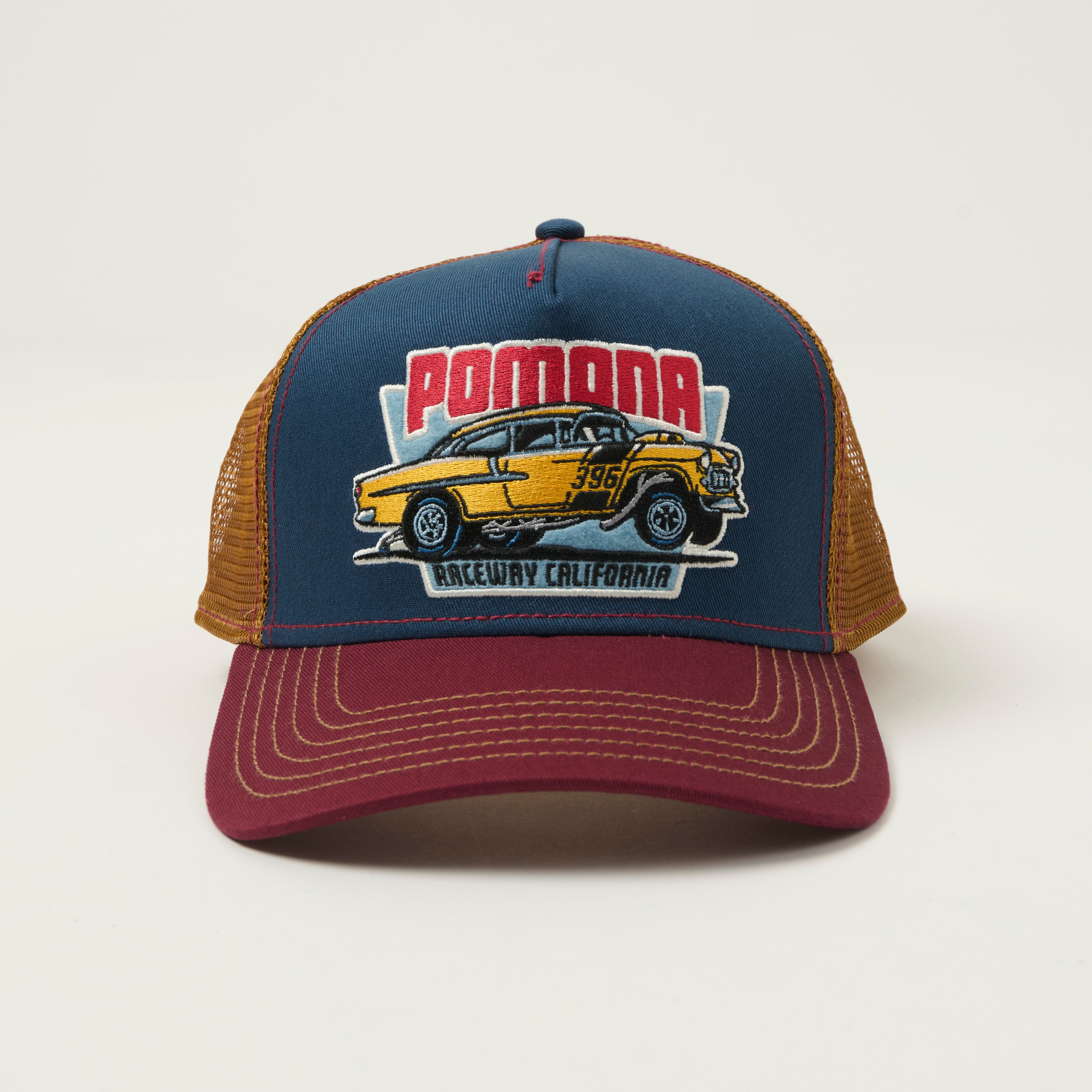 JJ Hats 'Pomona' Trucker Cap - Burgundy/Blue