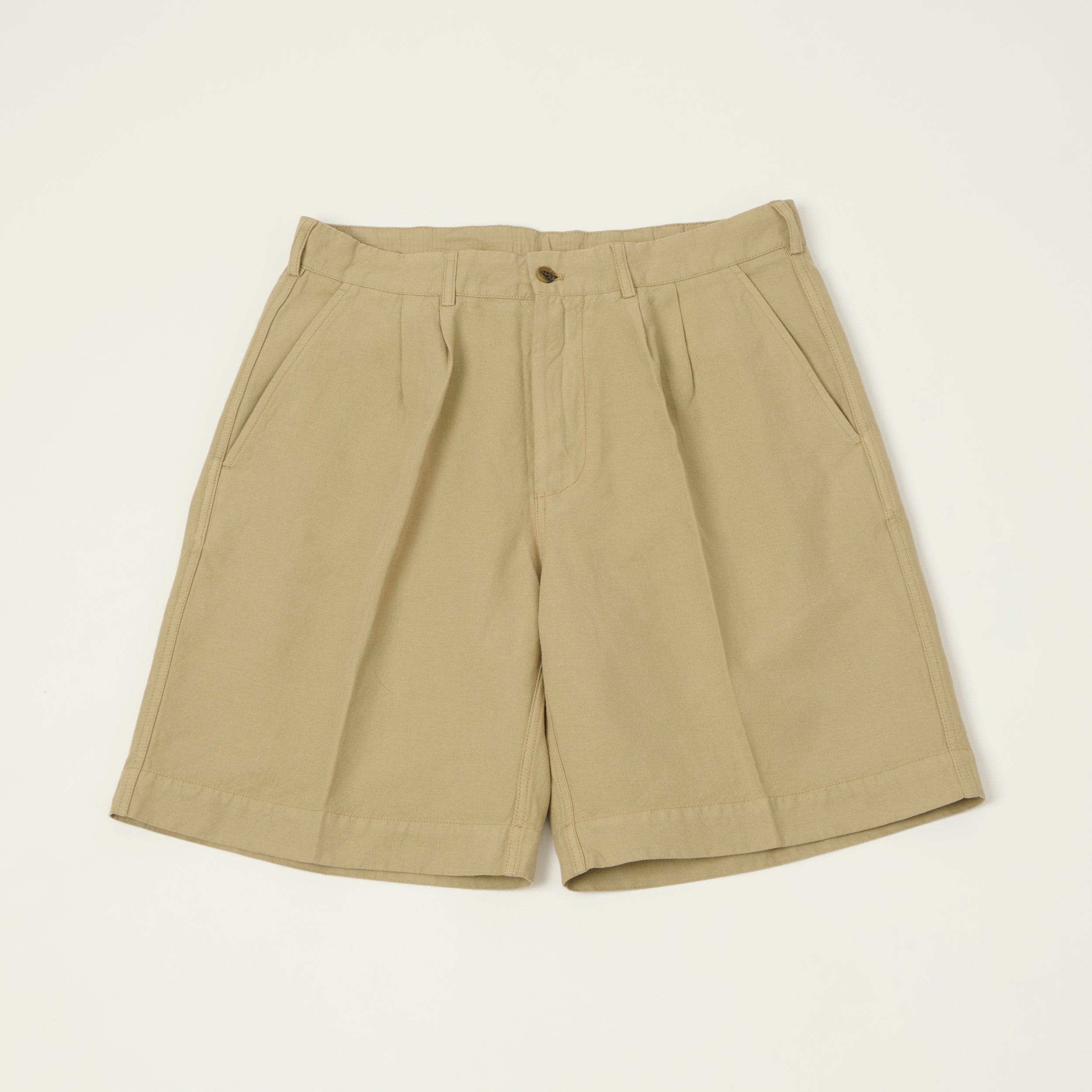 Knickerbocker 'Canal' Pleated Cotton Linen Shorts - Khaki