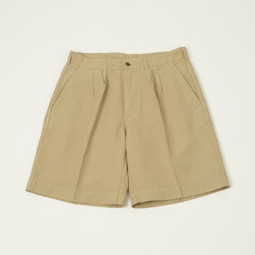 Knickerbocker 'Canal' Pleated Cotton Linen Shorts - Khaki