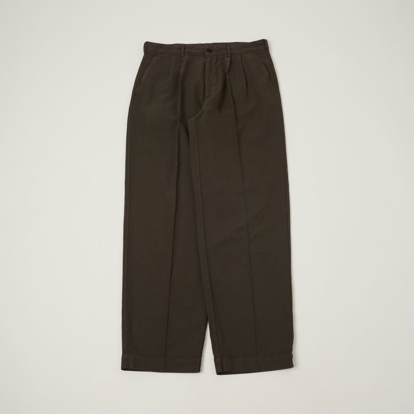 Knickerbocker 'Canal' Pleated Cotton Linen Trouser - Black/Olive