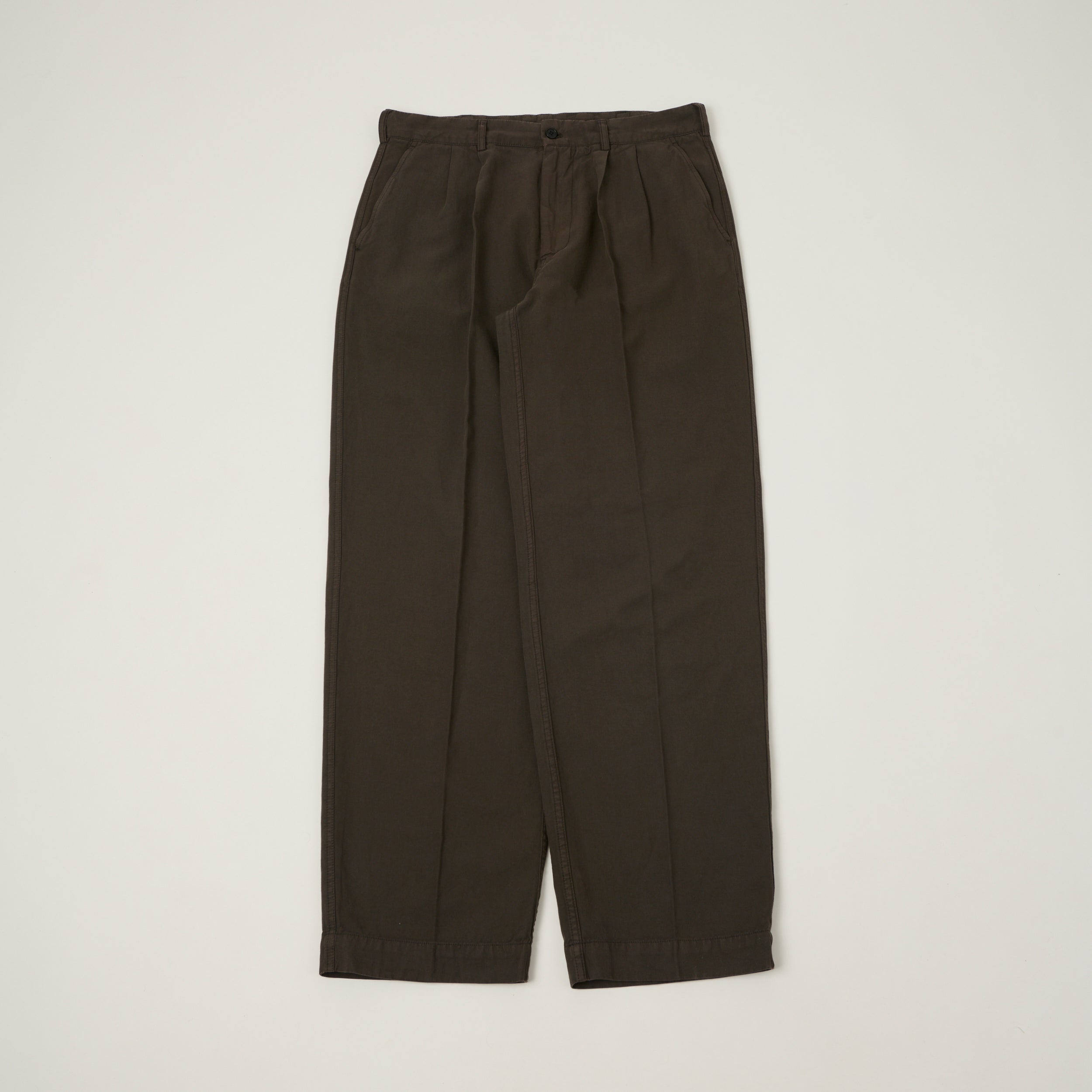 Knickerbocker 'Canal' Pleated Cotton Linen Trouser - Black/Olive