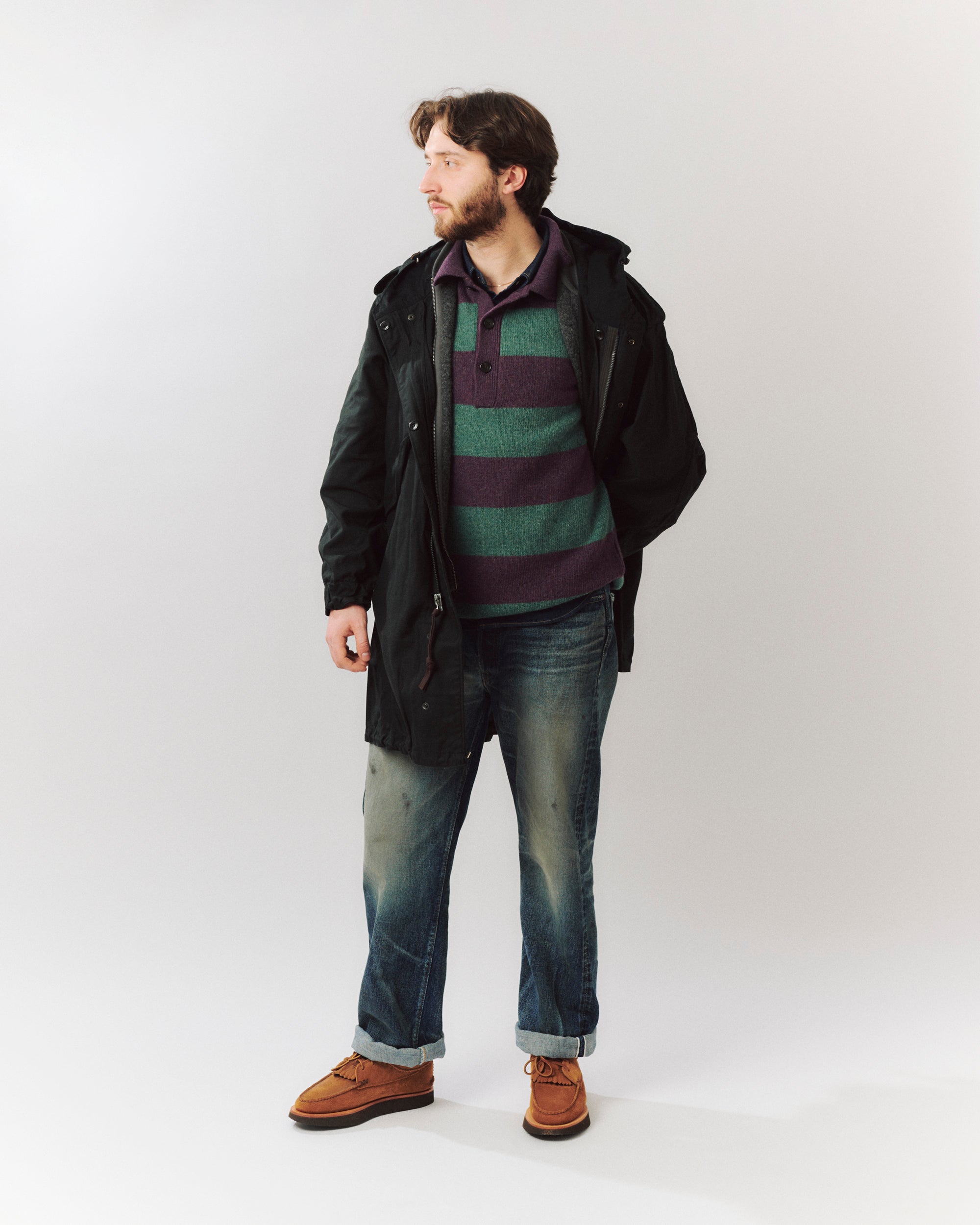 Merz b. Schwanen 'Good Basics' Wool Stripe Polo- Purple/Dark Teal