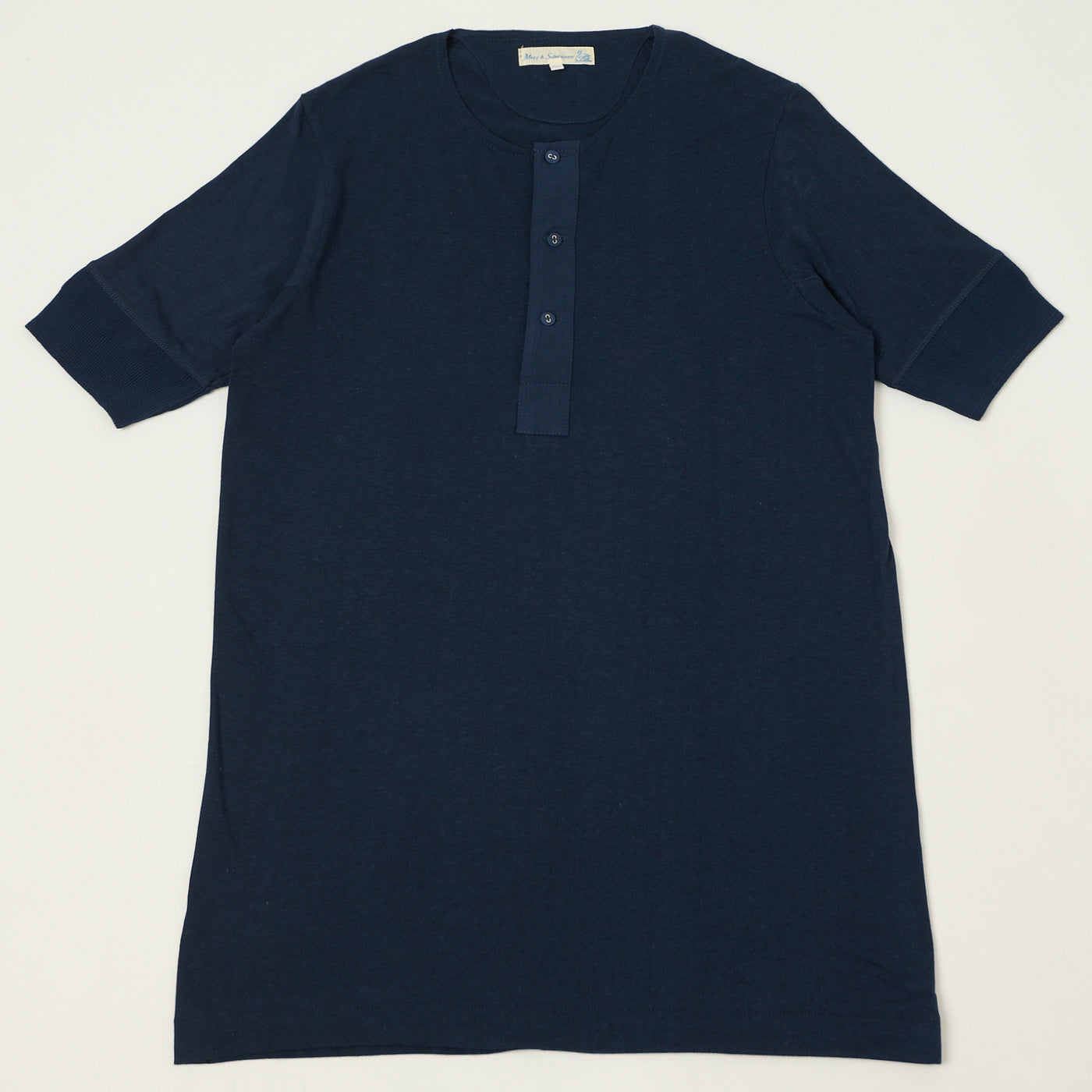Merz b. Schwanen 103 Lightweight Short Sleeve Henley - Ink Blue