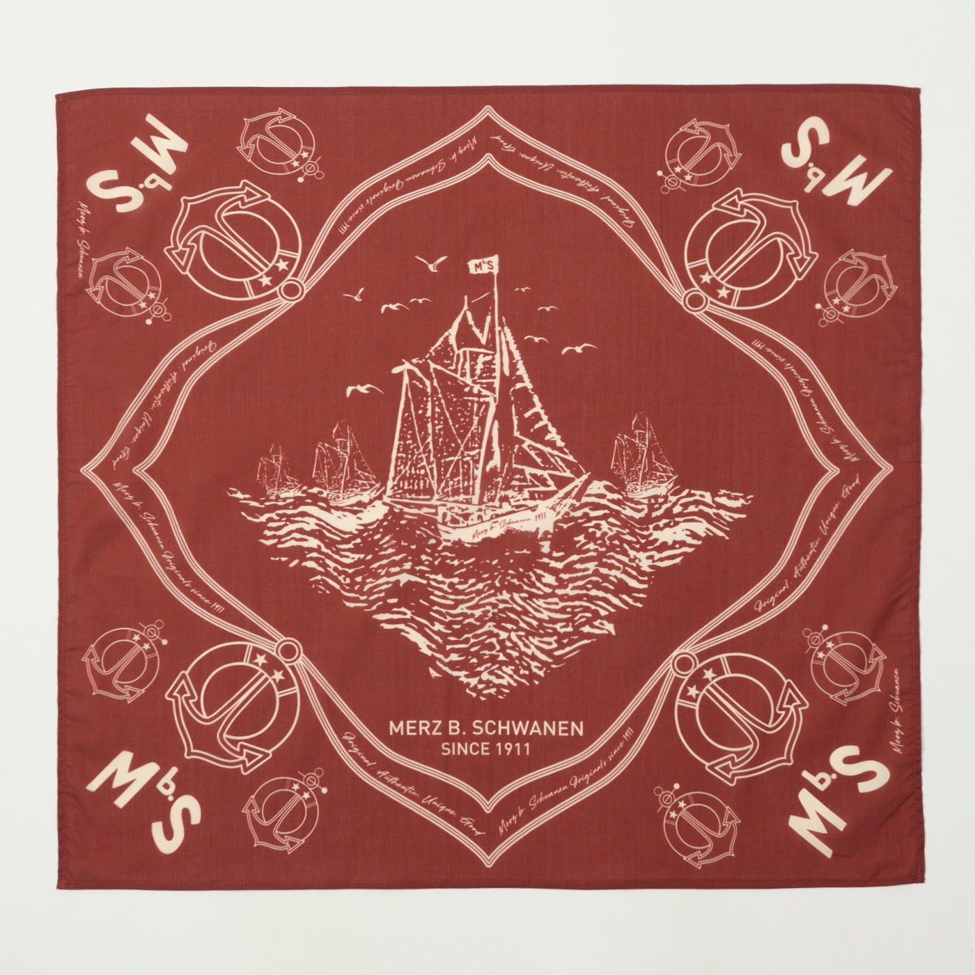 Merz b. Schwanen Ship Print Cotton Bandana - Chestnut