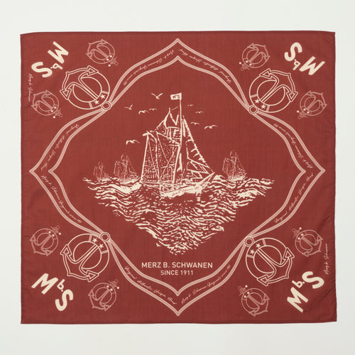 Merz b. Schwanen Ship Print Cotton Bandana - Chestnut