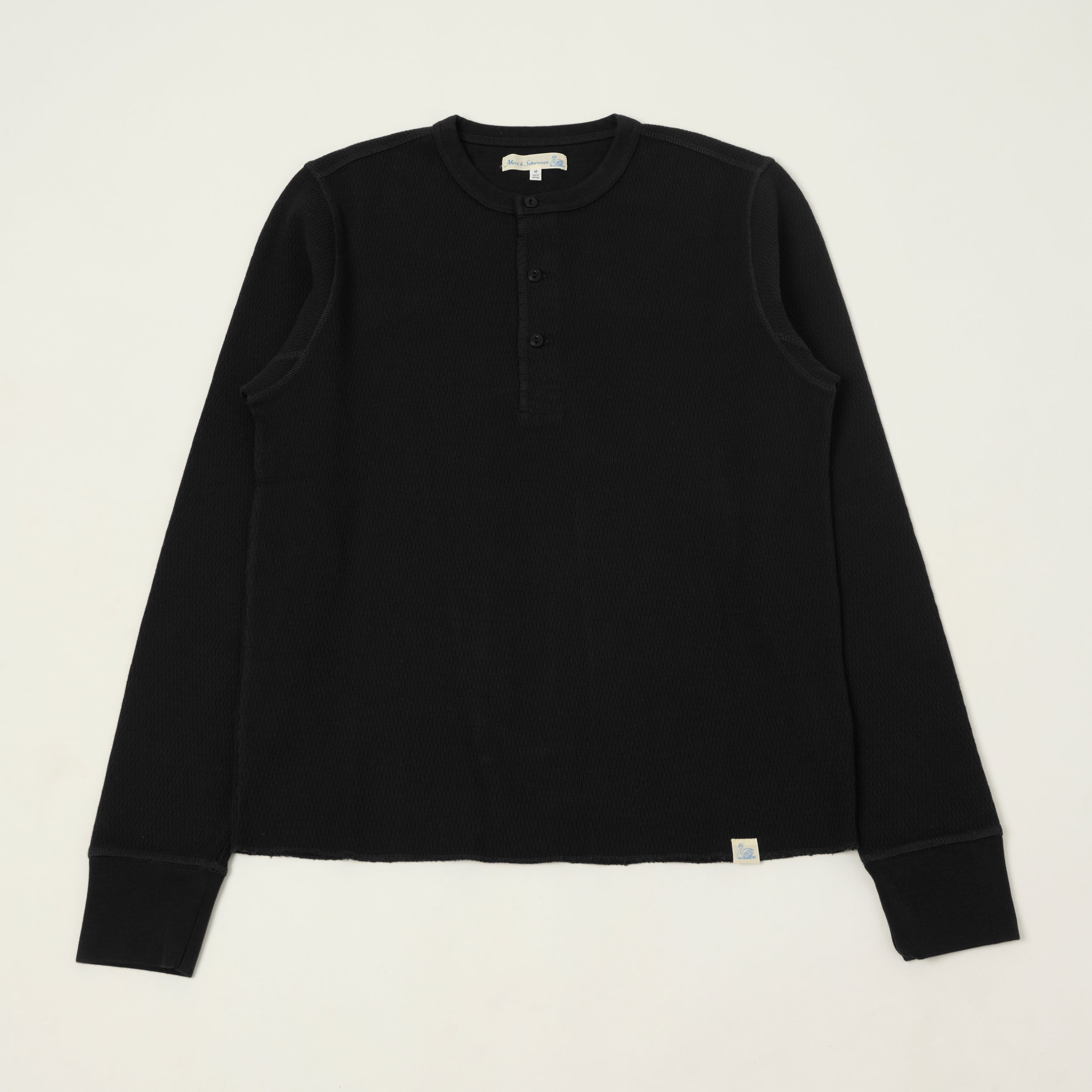 Merz b. Schwanen Classic Fit Long Sleeve Thermal Henley - Deep Black