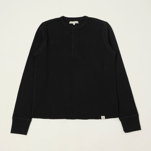 Merz b. Schwanen Classic Fit Long Sleeve Thermal Henley - Deep Black