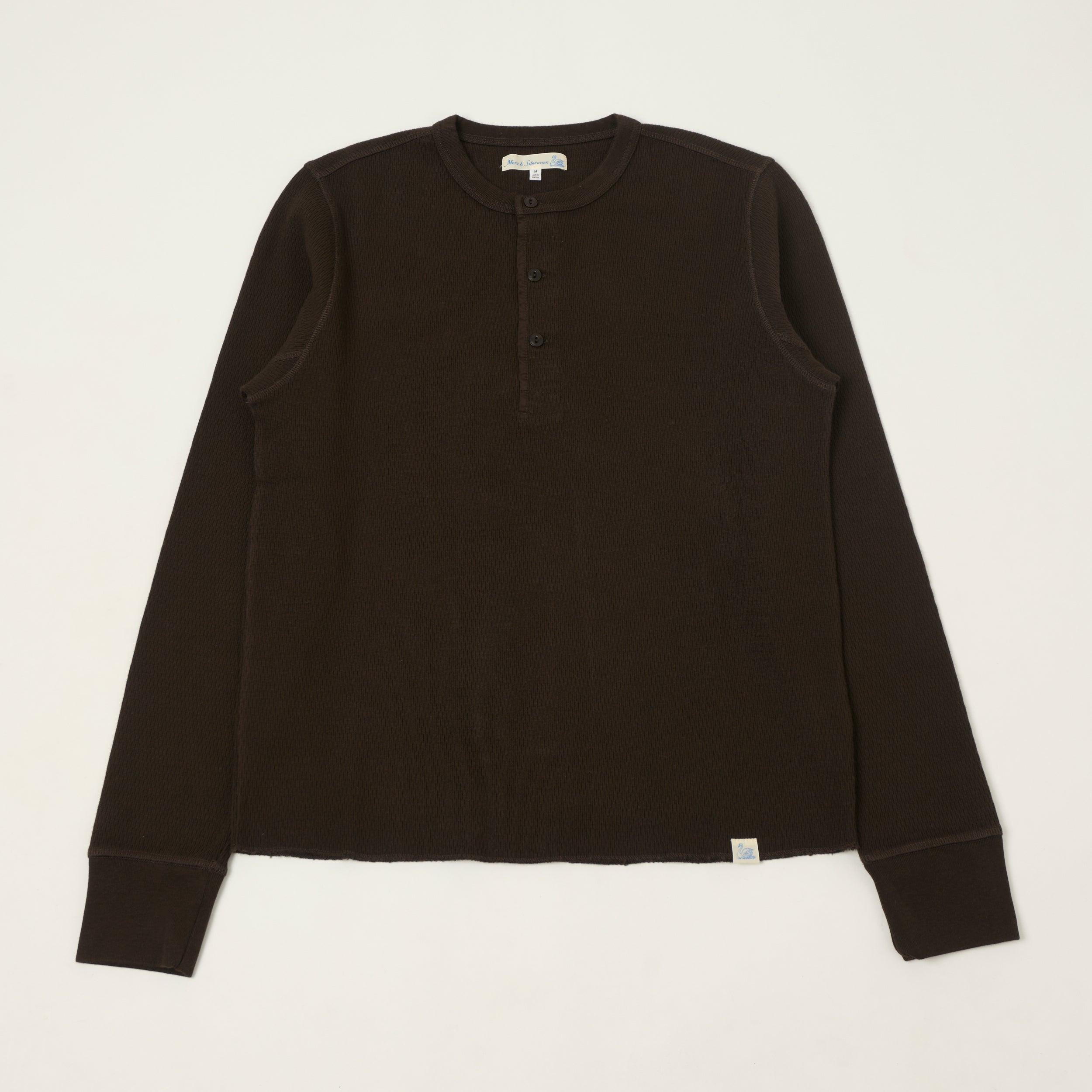 Merz b. Schwanen Classic Fit Long Sleeve Thermal Henley - Espresso
