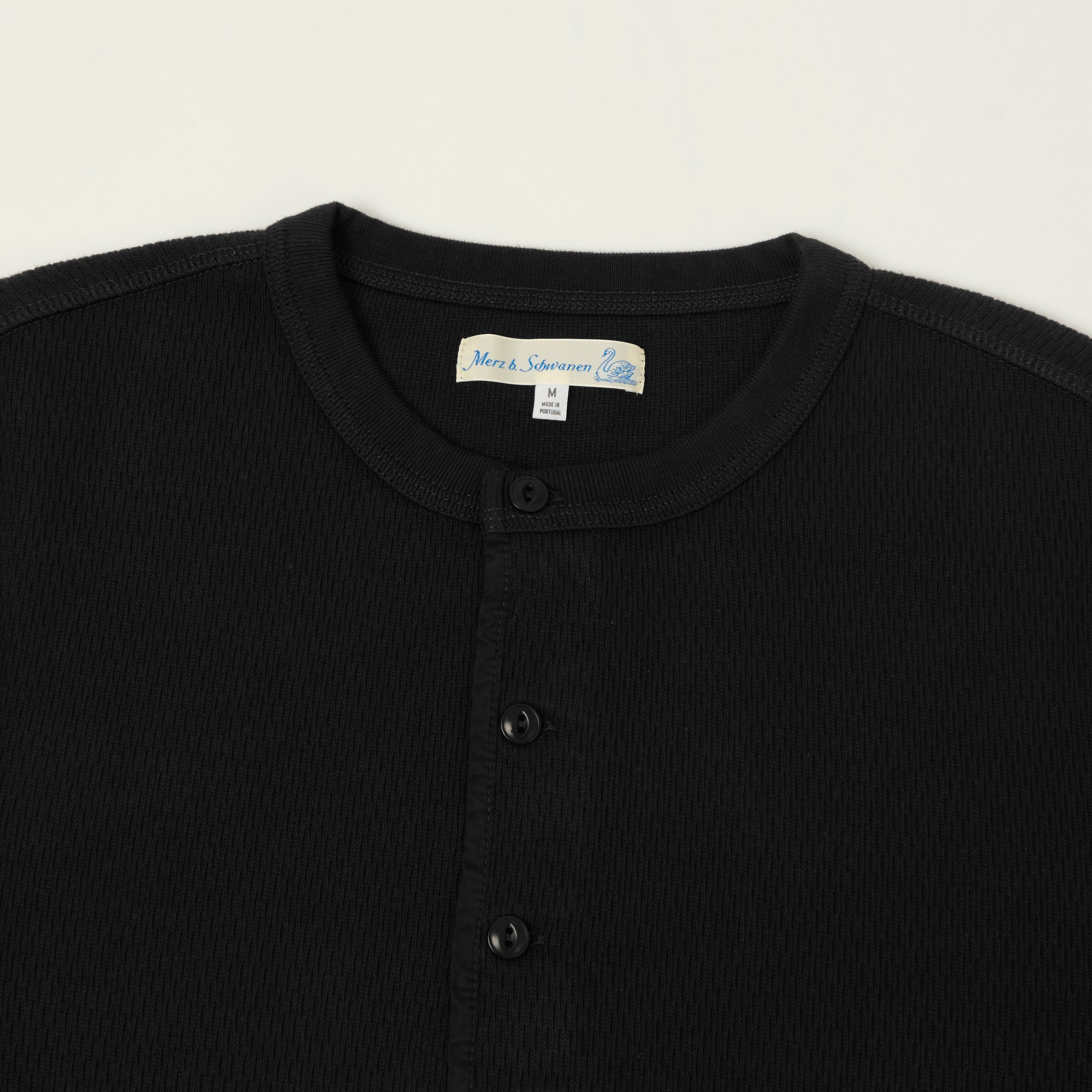 Merz b. Schwanen Classic Fit Long Sleeve Thermal Henley - Deep Black