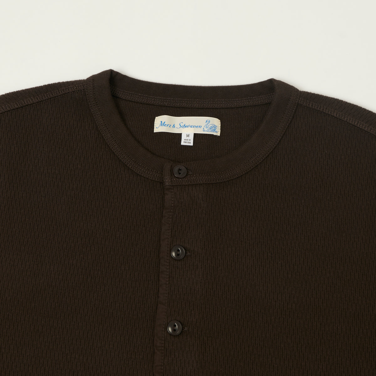 Merz b. Schwanen Classic Fit Long Sleeve Thermal Henley - Espresso