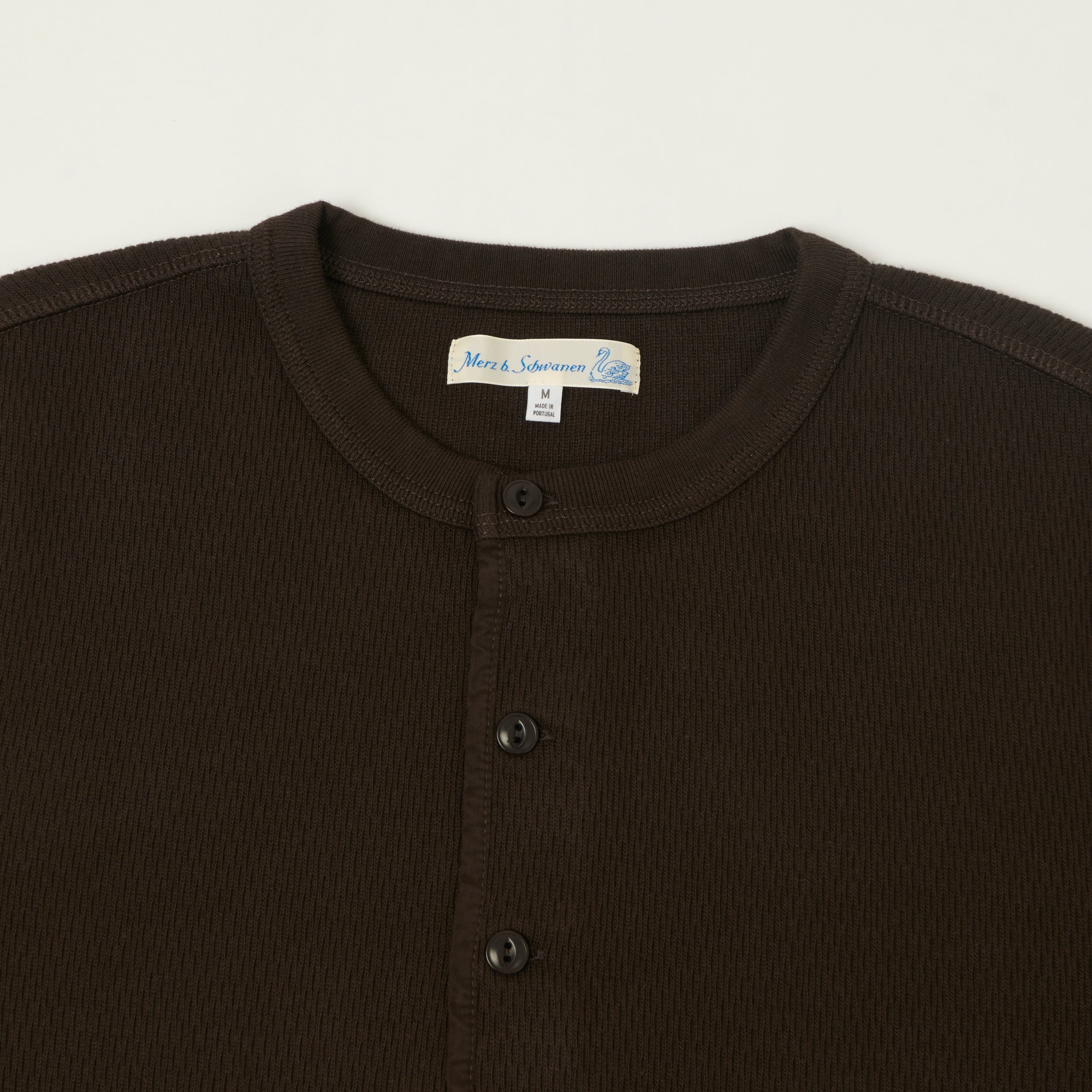 Merz b. Schwanen Classic Fit Long Sleeve Thermal Henley - Espresso