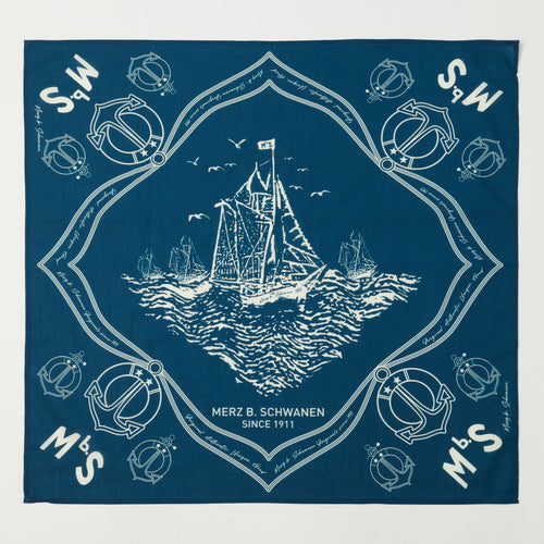 Merz b. Schwanen Ship Print 'Good Basics' Cotton Bandana - Ink Blue