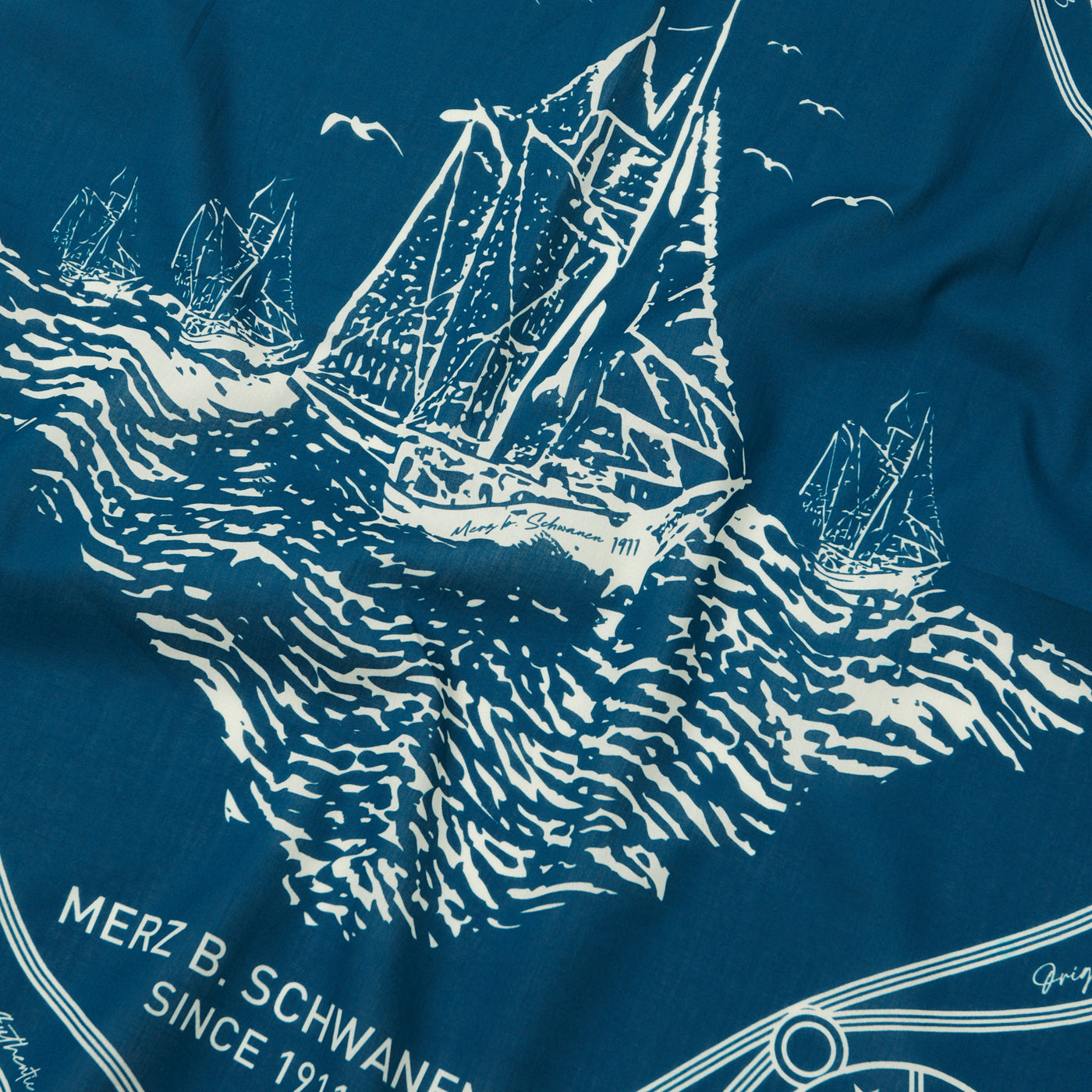 Merz b. Schwanen Ship Print 'Good Basics' Cotton Bandana - Ink Blue