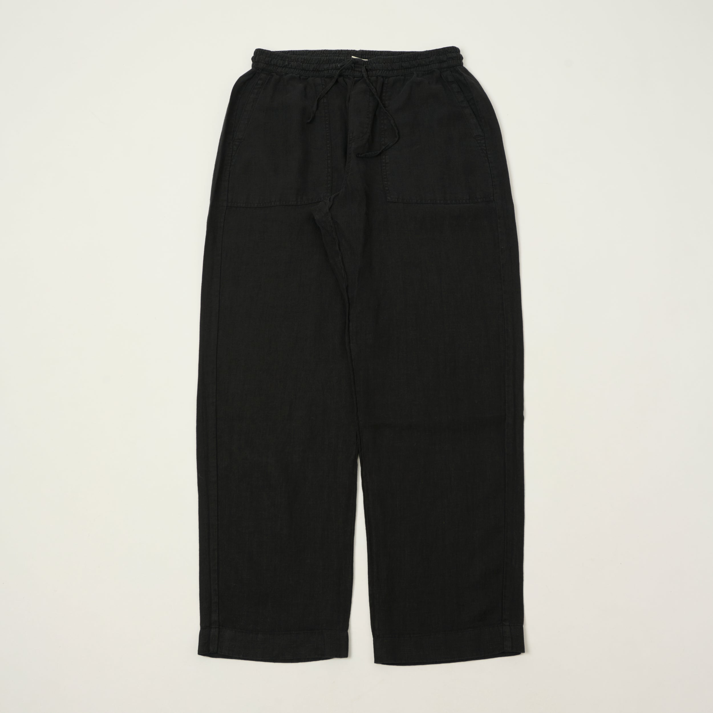 Merz b. Schwanen 'Good Basics' Workers Linen Drawstring Trousers - Deep Black