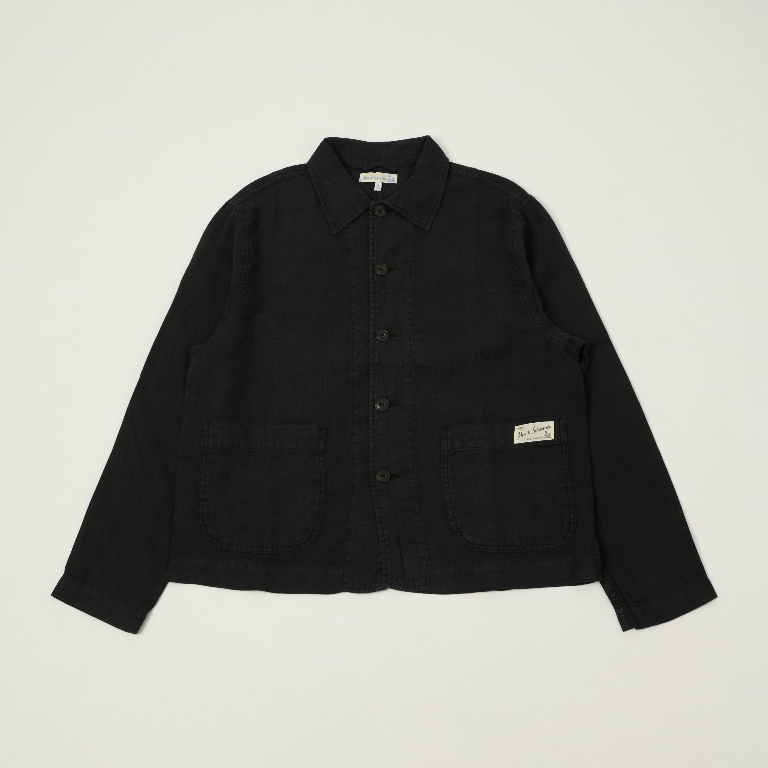 Merz b. Schwanen 'Good Basics' Cropped Workers Linen jacket - Deep Black