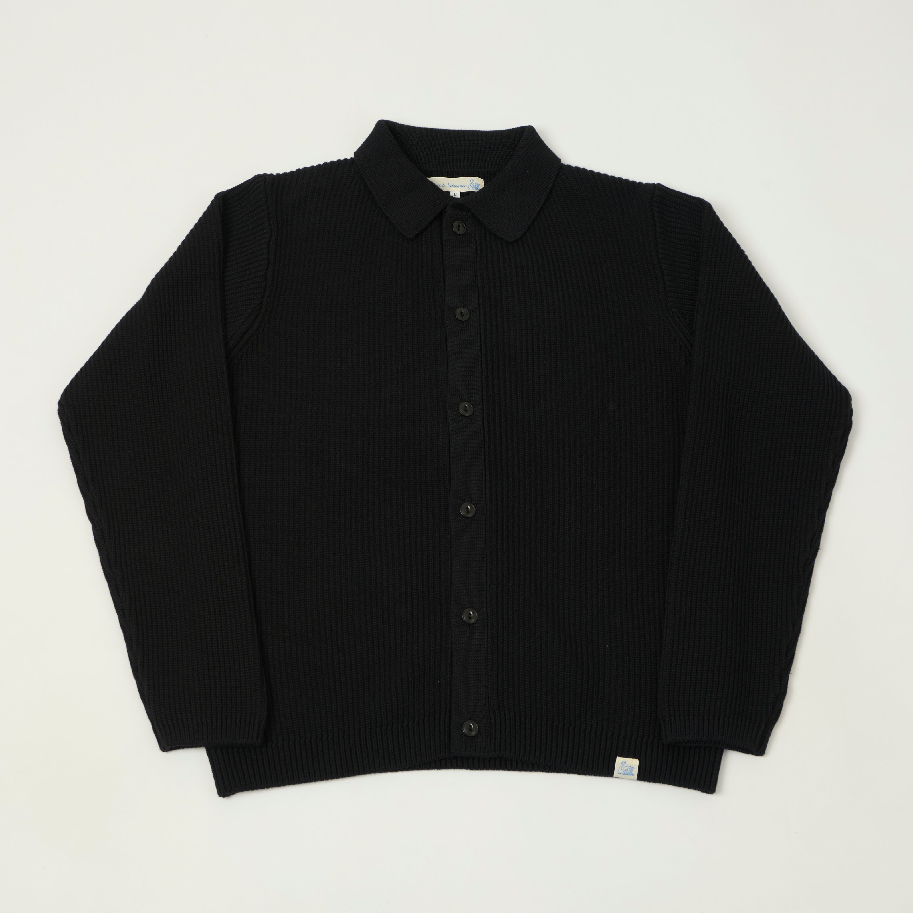 Merz b. Schwanen 'Good Basics' Button Up Knit Shirt - Deep Black