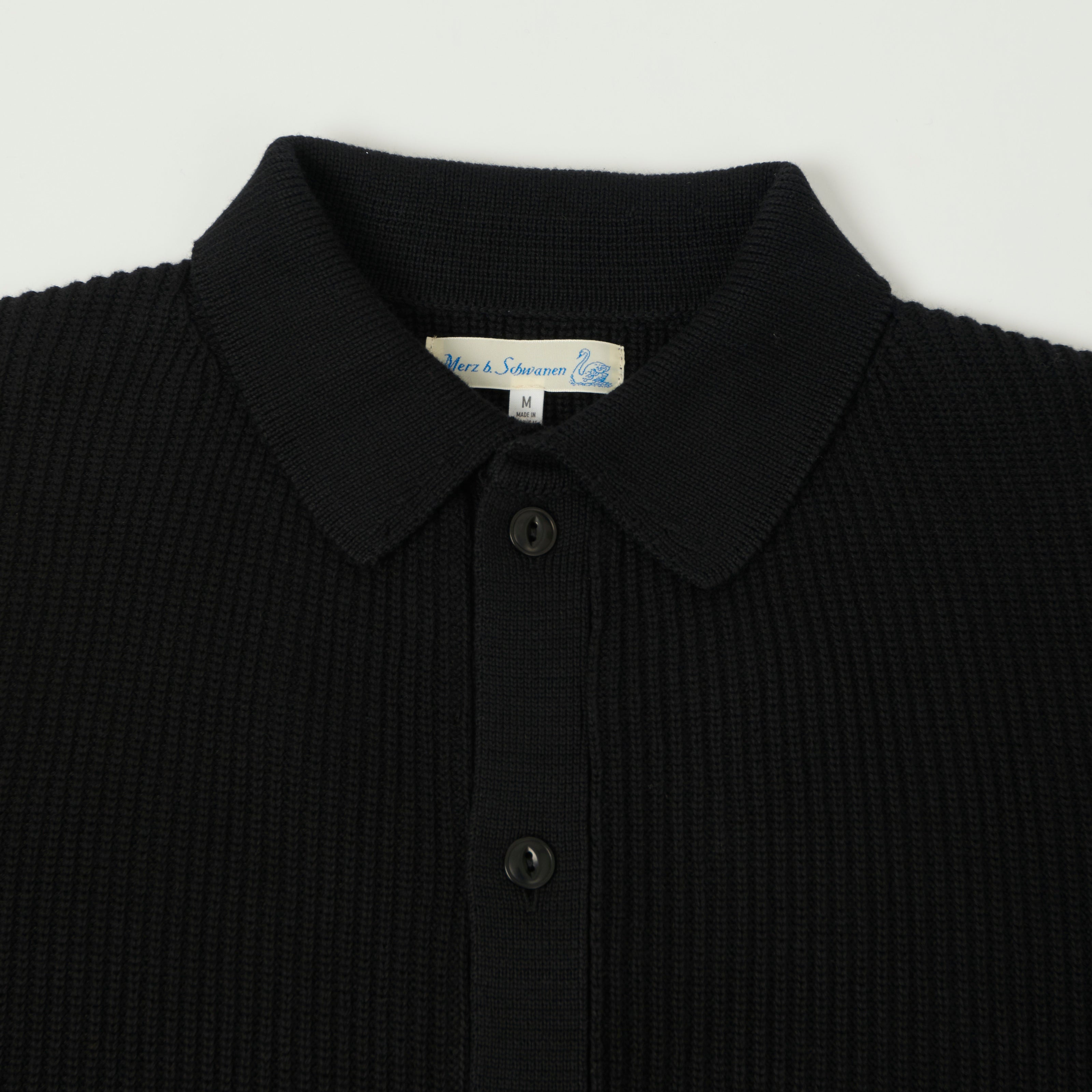 Merz b. Schwanen 'Good Basics' Button Up Knit Shirt - Deep Black