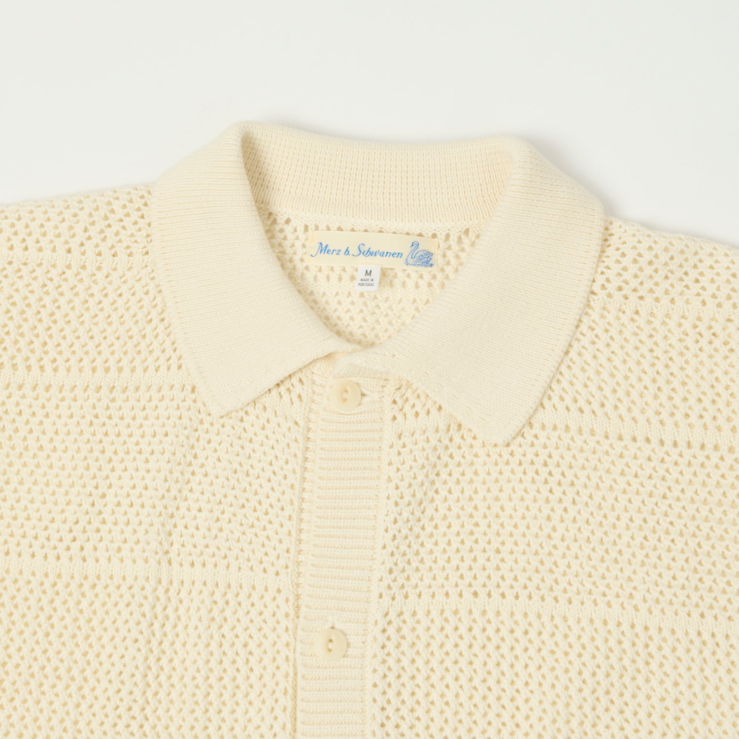Merz b. Schwanen 'Good Basics' Crochet Polo Shirt - Nature