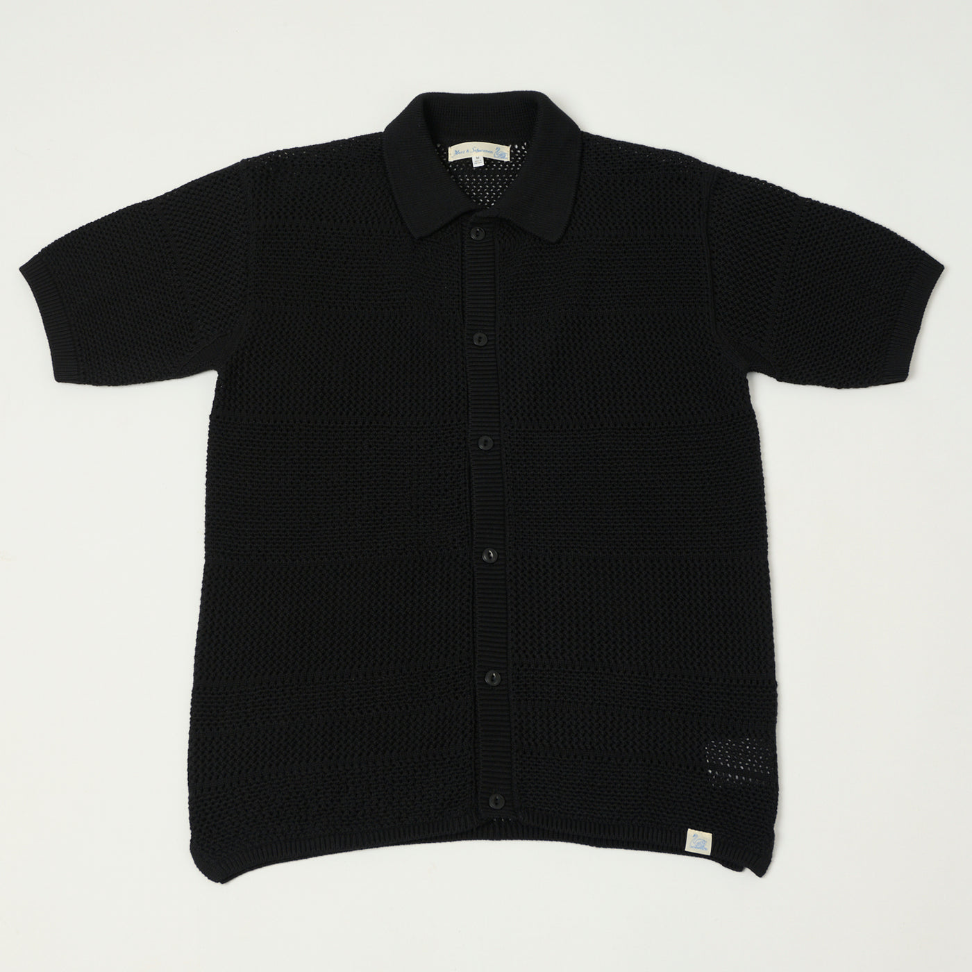 Merz b. Schwanen 'Good Basics' Crochet Polo Shirt - Deep Black