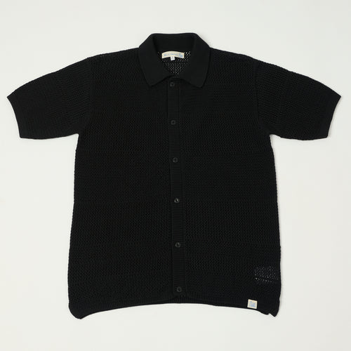 Merz b. Schwanen 'Good Basics' Crochet Polo Shirt - Deep Black
