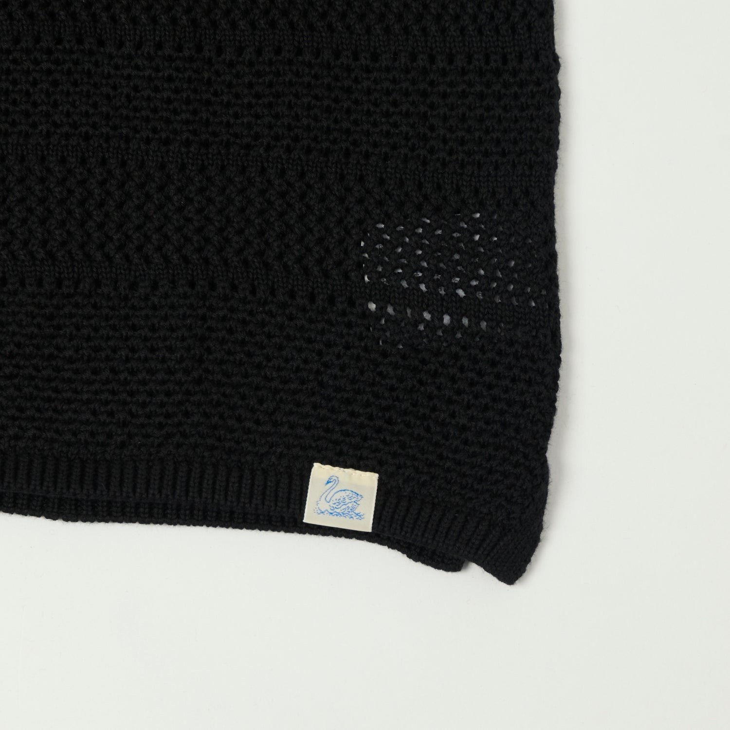 Merz b. Schwanen 'Good Basics' Crochet Polo Shirt - Deep Black