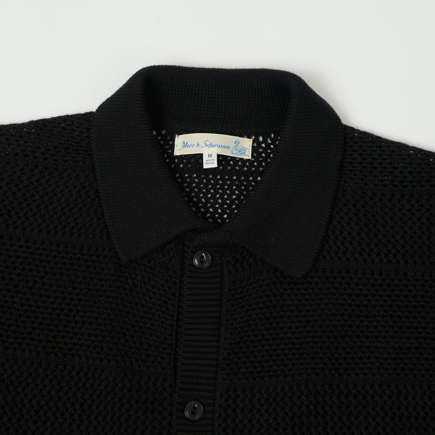 Merz b. Schwanen 'Good Basics' Crochet Polo Shirt - Deep Black