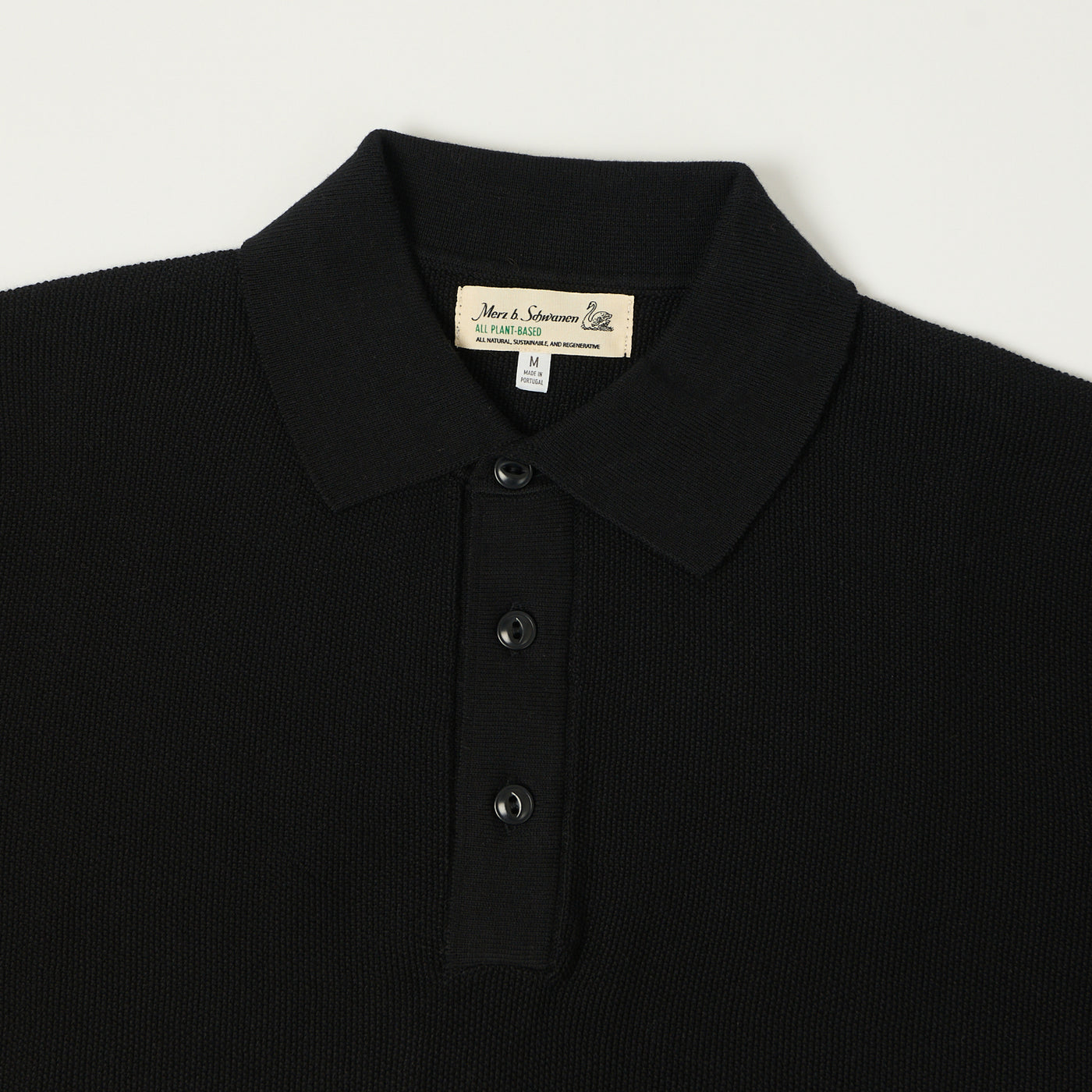 Merz b. Schwanen 'Good Basics' Plant Based Knitted Polo Shirt - Deep Black