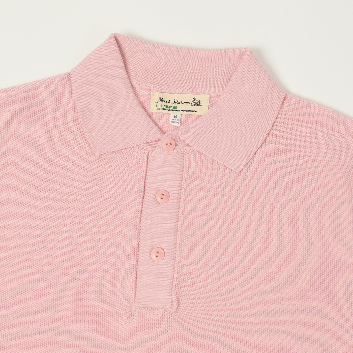 Merz b. Schwanen 'Good Basics' Plant Based Knitted Polo Shirt - Dusted Pink