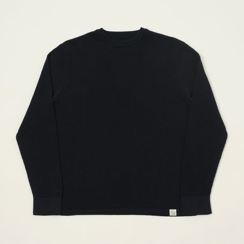 Merz b. Schwanen Lightweight Waffle Knit Sweater - Dark Navy