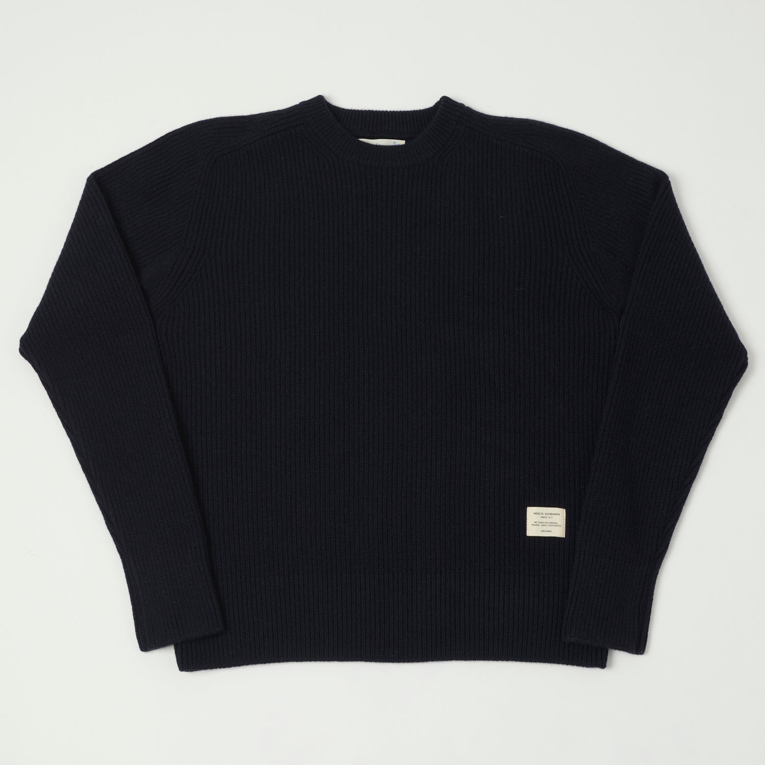 Merz b. Schwanen 'Good Basics' Wool Cashmere Ribbed Knit Pullover - Dark Navy