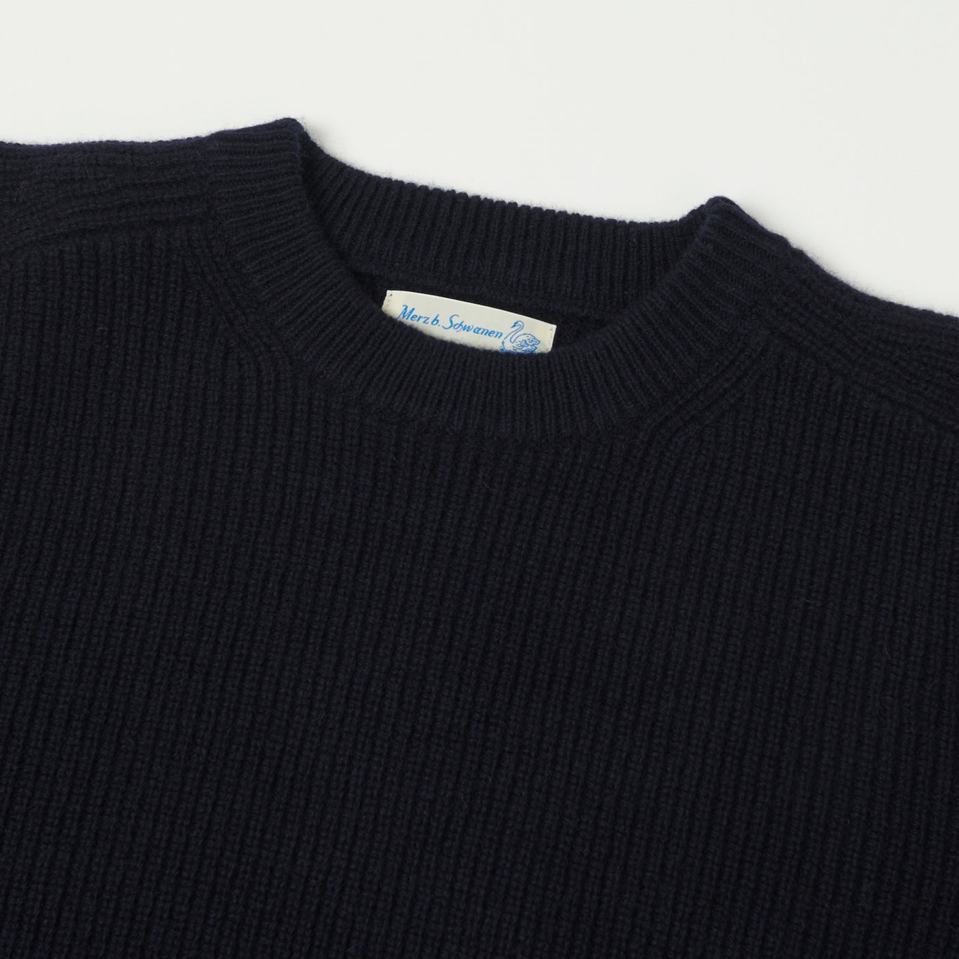 Merz b. Schwanen 'Good Basics' Wool Cashmere Ribbed Knit Pullover - Dark Navy