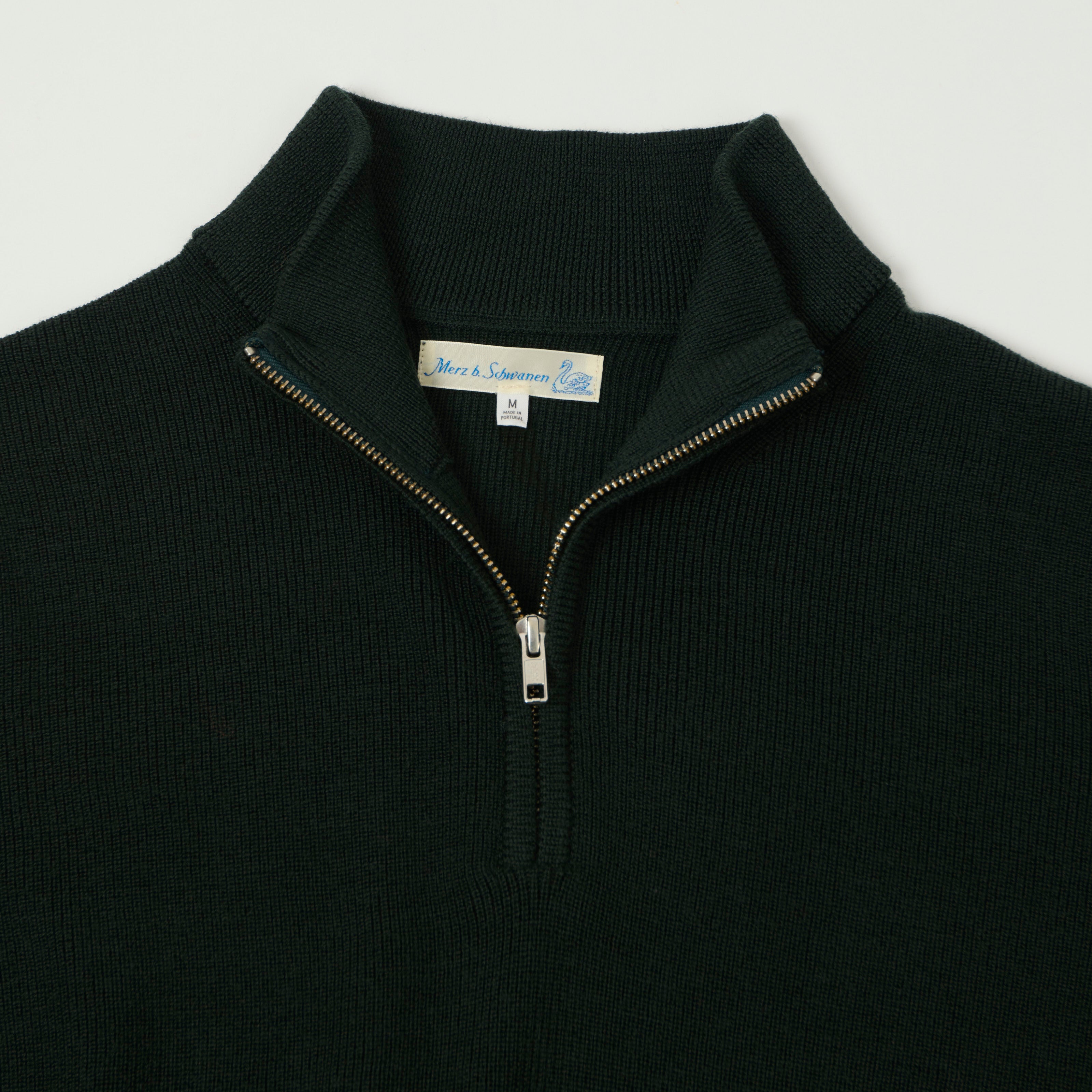 Merz b. Schwanen 'Good Basics' Merino Wool Quarter Zip Sweater - Bottle Green