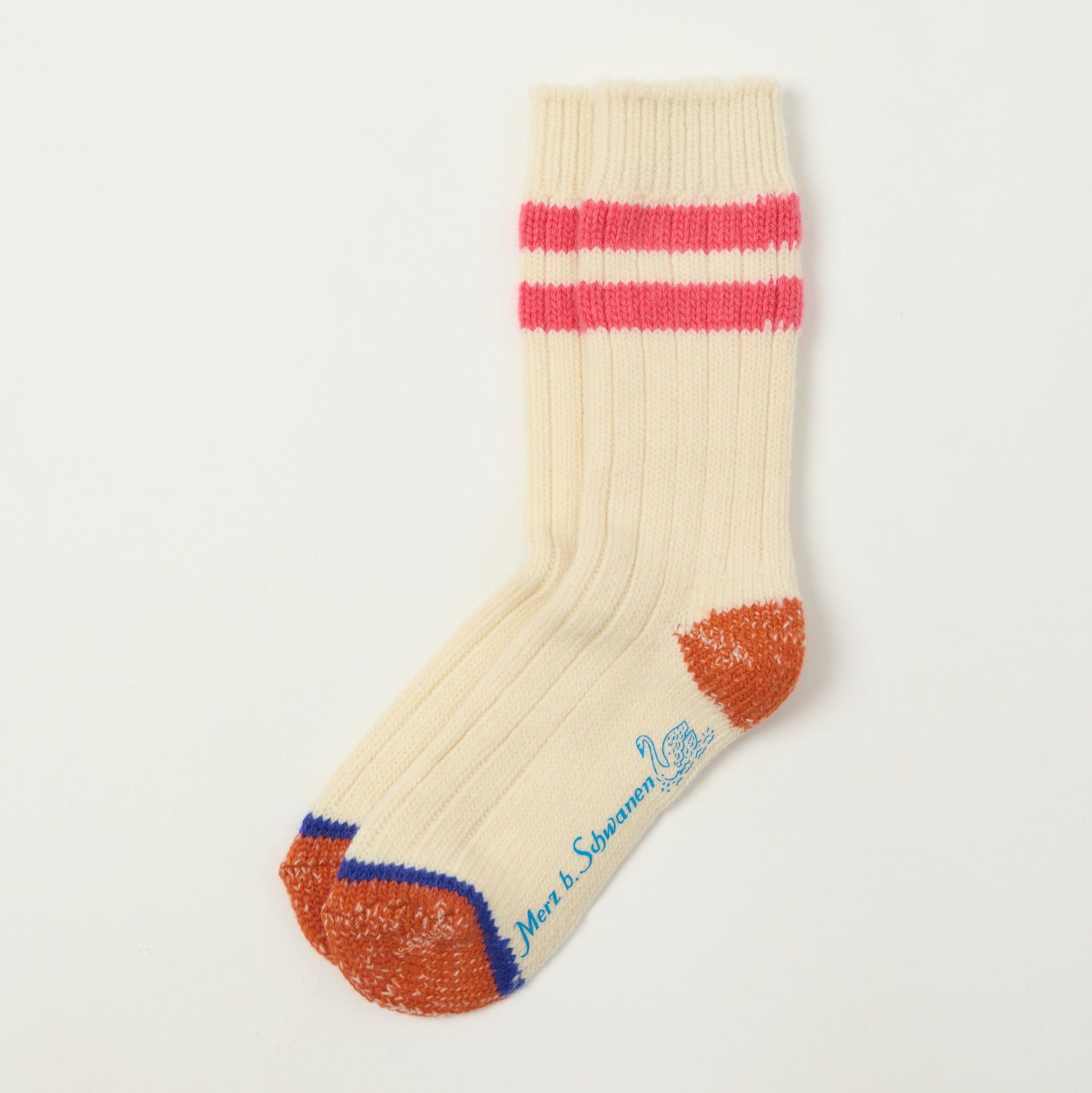 Merz b. Schwanen MW75 'Extra Fine' Merino Wool Sock - Nature/Raspberry