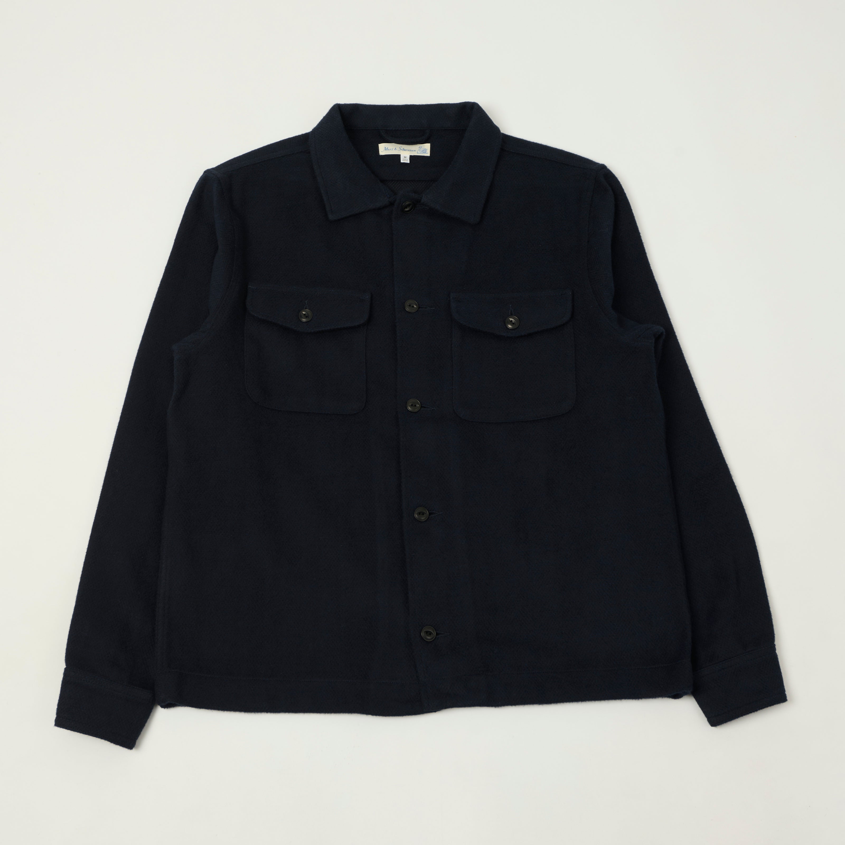Merz b. Schwanen 'Good Basics' Organic Cotton Herringbone Shirt - Night Blue