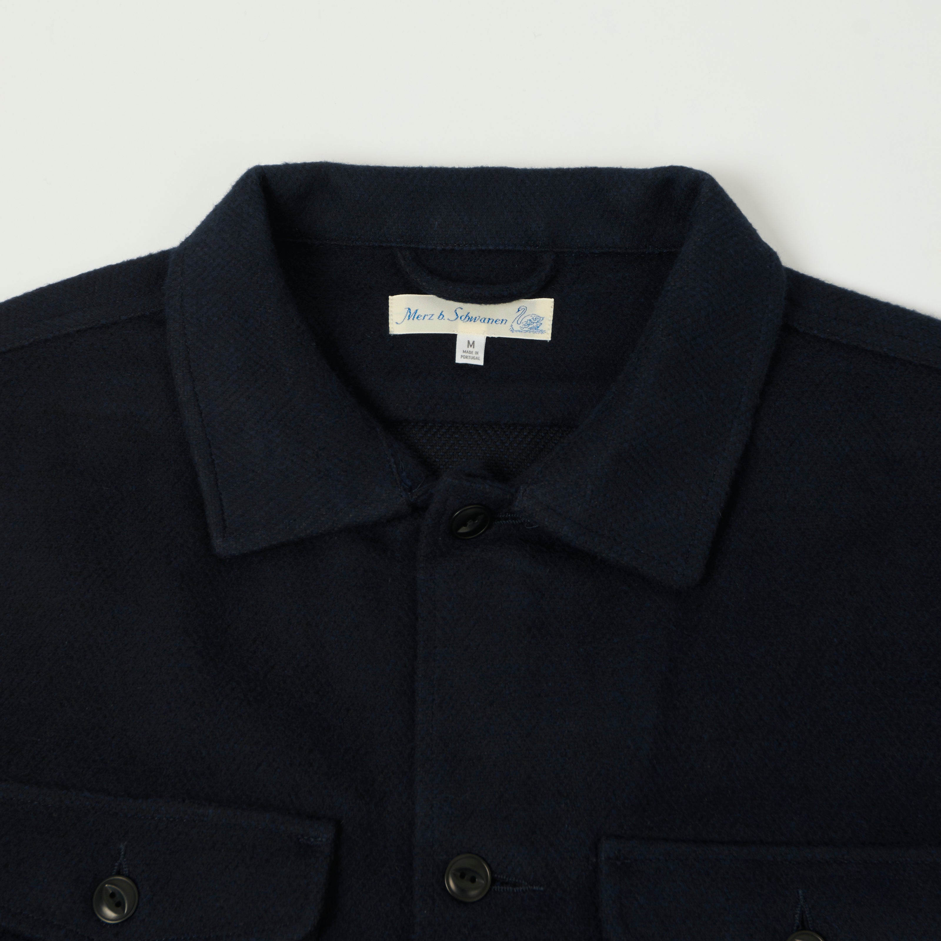 Merz b. Schwanen 'Good Basics' Organic Cotton Herringbone Shirt - Night Blue