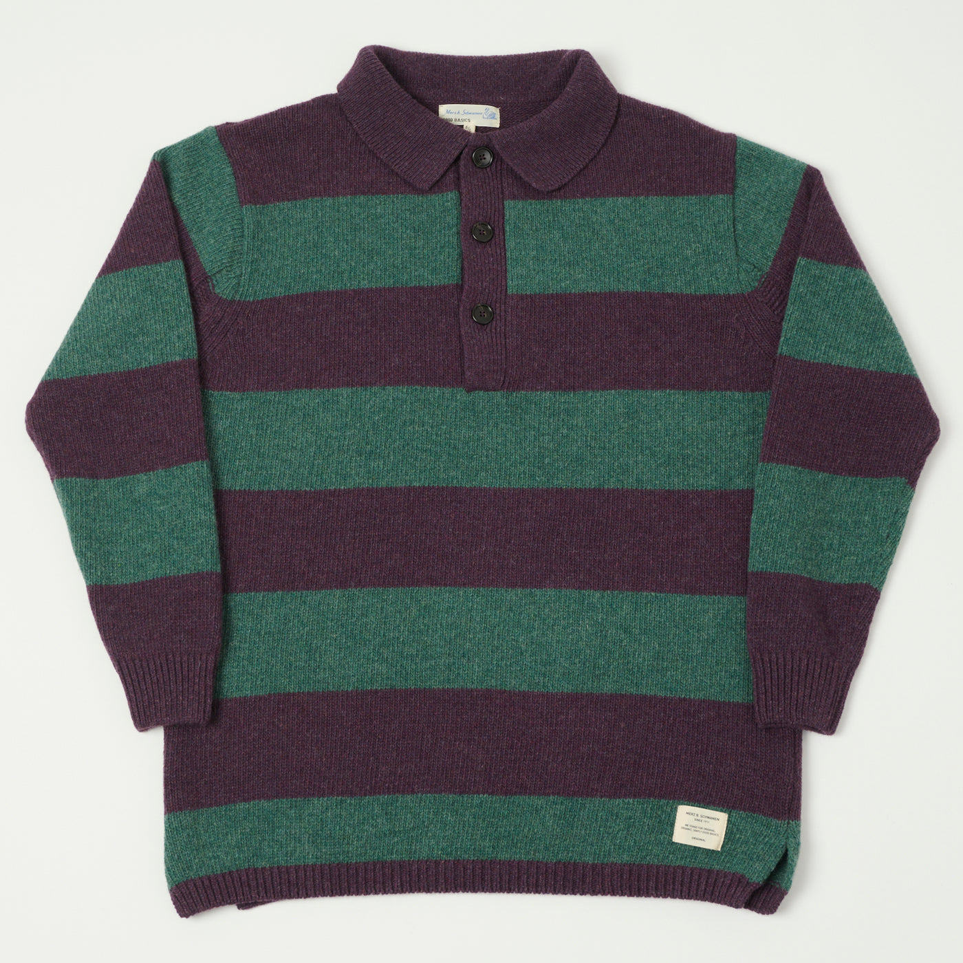 Merz b. Schwanen 'Good Basics' Wool Stripe Polo- Purple/Dark Teal