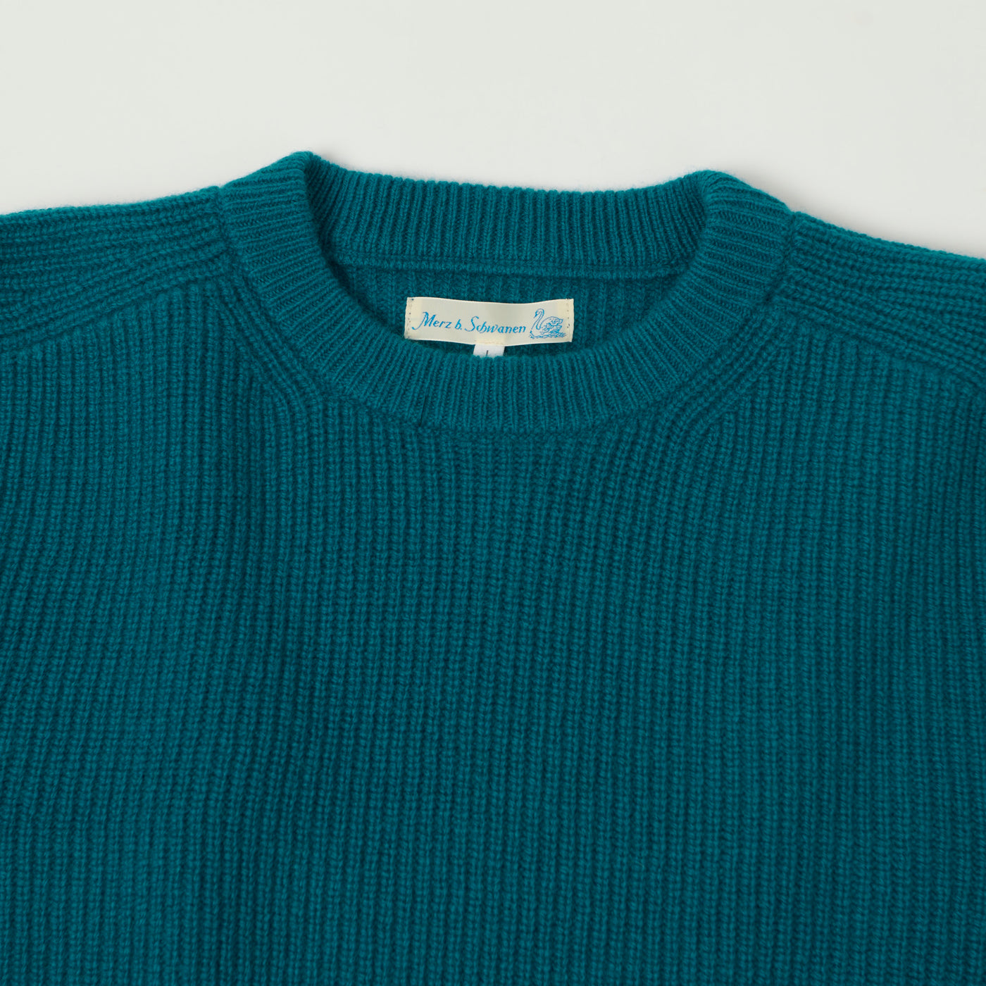 Merz b. Schwanen 'Good Basics' Wool Cashmere Ribbed Knit Pullover - Carbon Blue