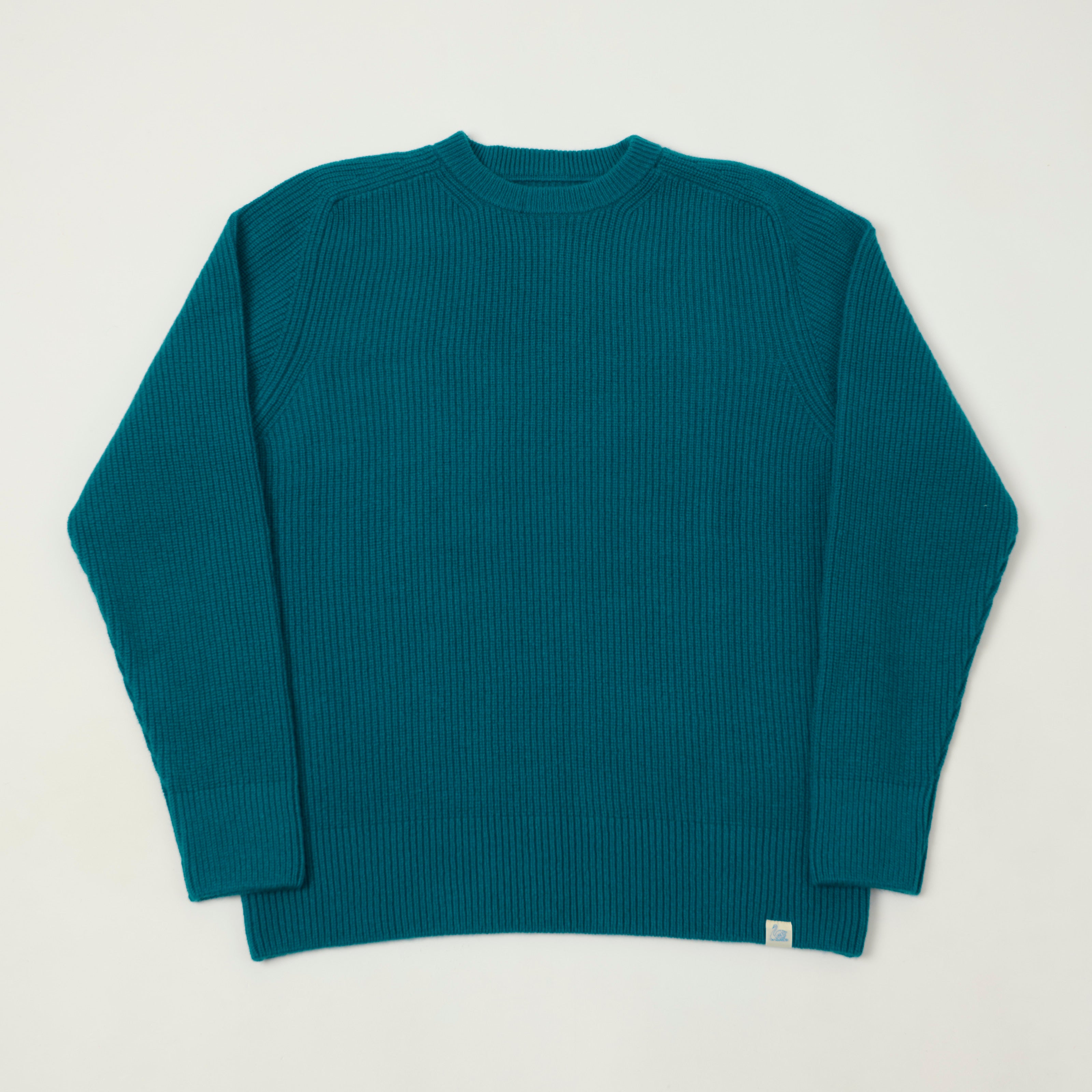 Merz b. Schwanen 'Good Basics' Wool Cashmere Ribbed Knit Pullover - Carbon Blue