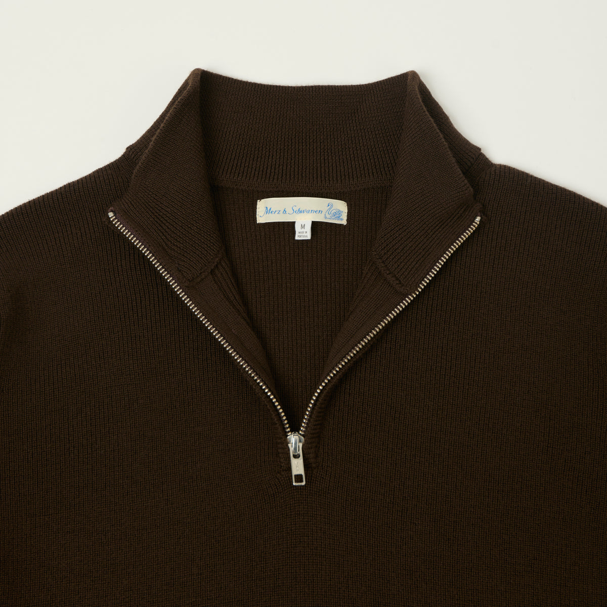 Merz b. Schwanen Merino Wool Quarter Zip Pullover - Coffee