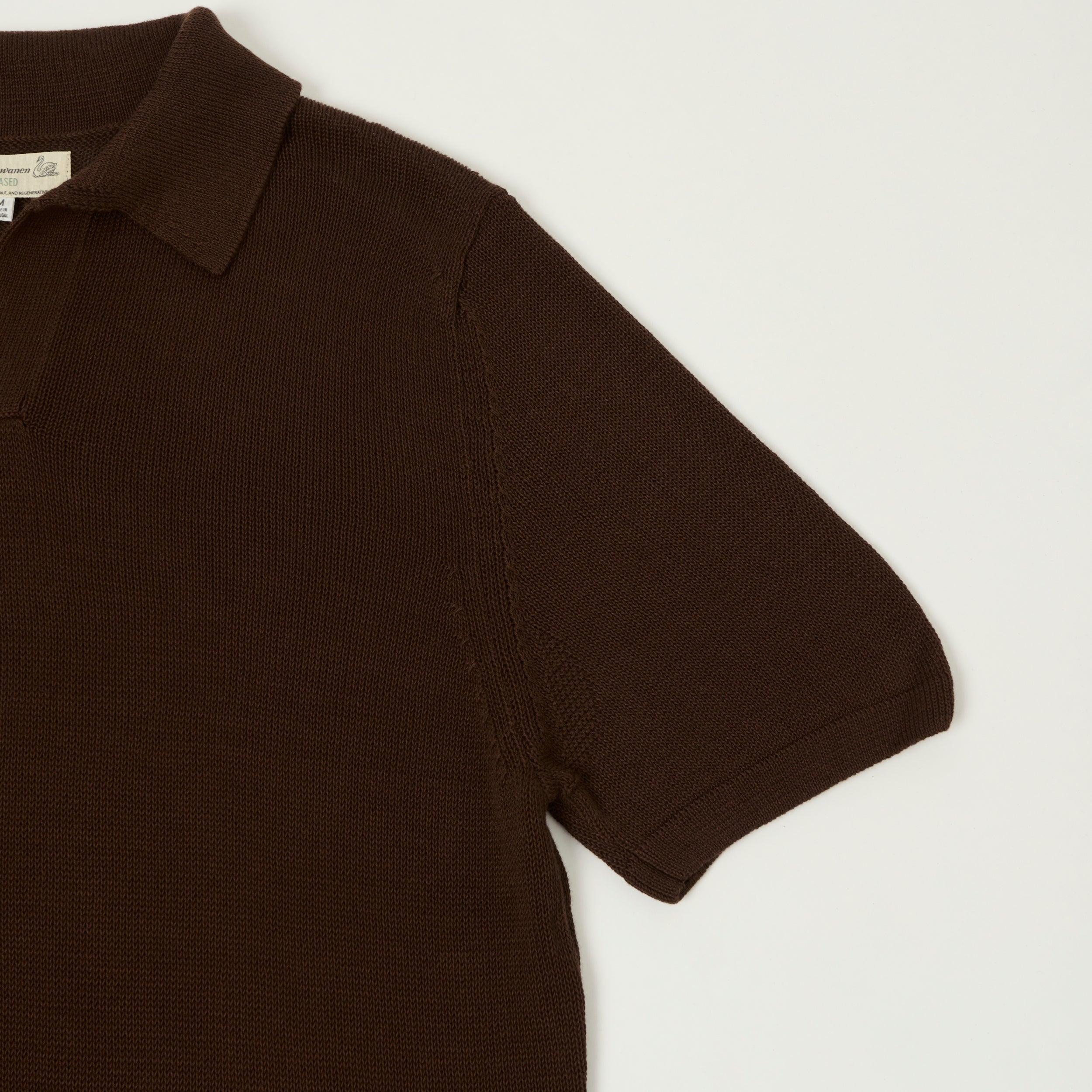 Merz b. Schwanen 'Good Basics' Knitted Polo Shirt - Chocolate