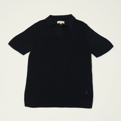 Merz b. Schwanen 'Good Basics' Knitted Polo Shirt - Dark Navy