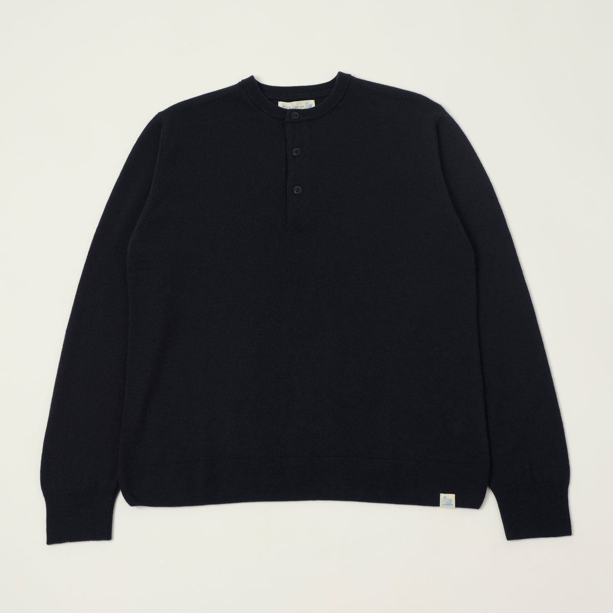 Merz b. Schwanen Wool Cashmere-Silk Long Sleeve Henley - Dark Navy